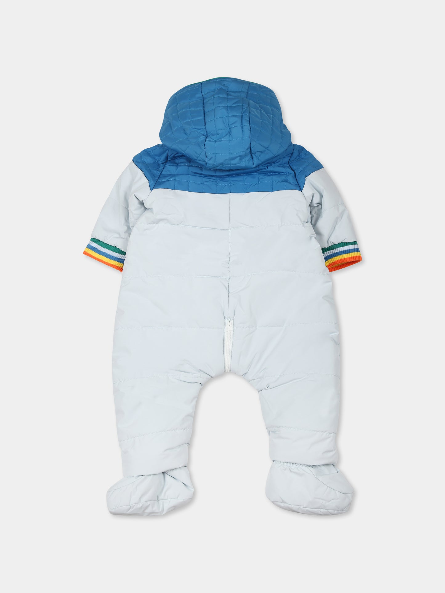 Light blue down jacket for baby boy with logo