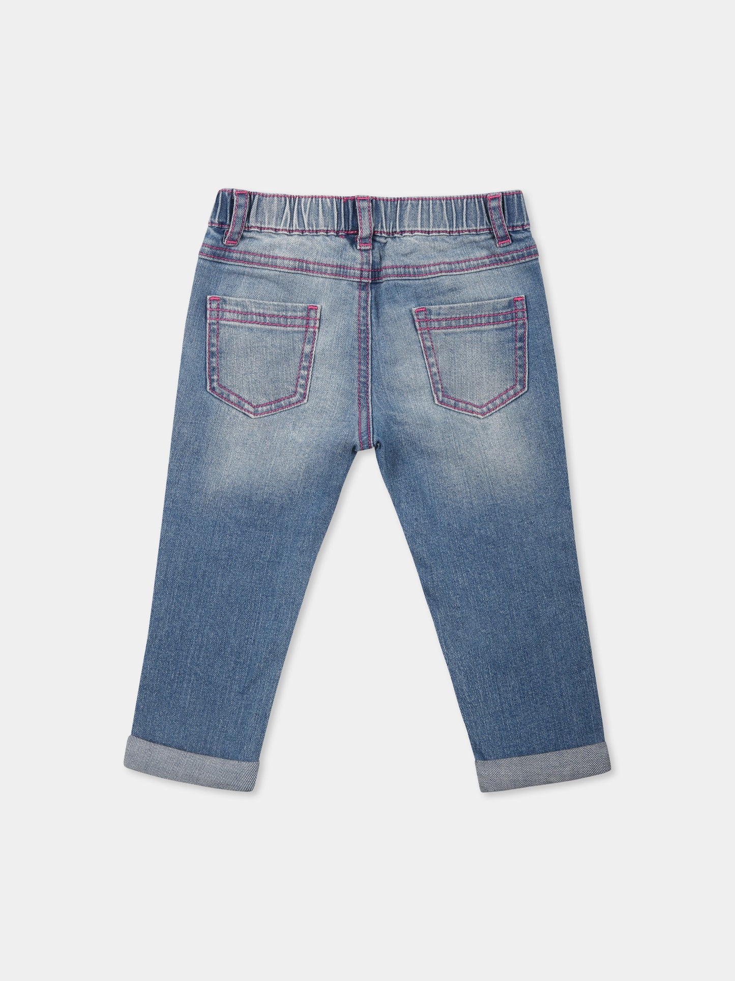 Jeans blu per neonata con Teddy Bear,Moschino Kids,MDP036 LXE16 40234