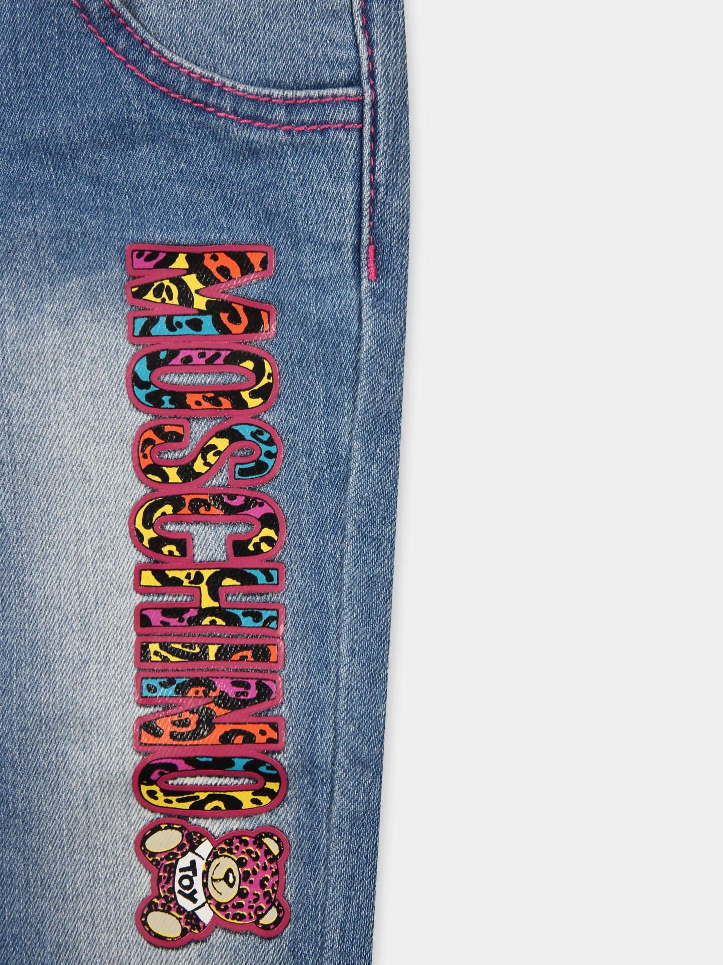 Jeans blu per neonata con Teddy Bear,Moschino Kids,MDP036 LXE16 40234