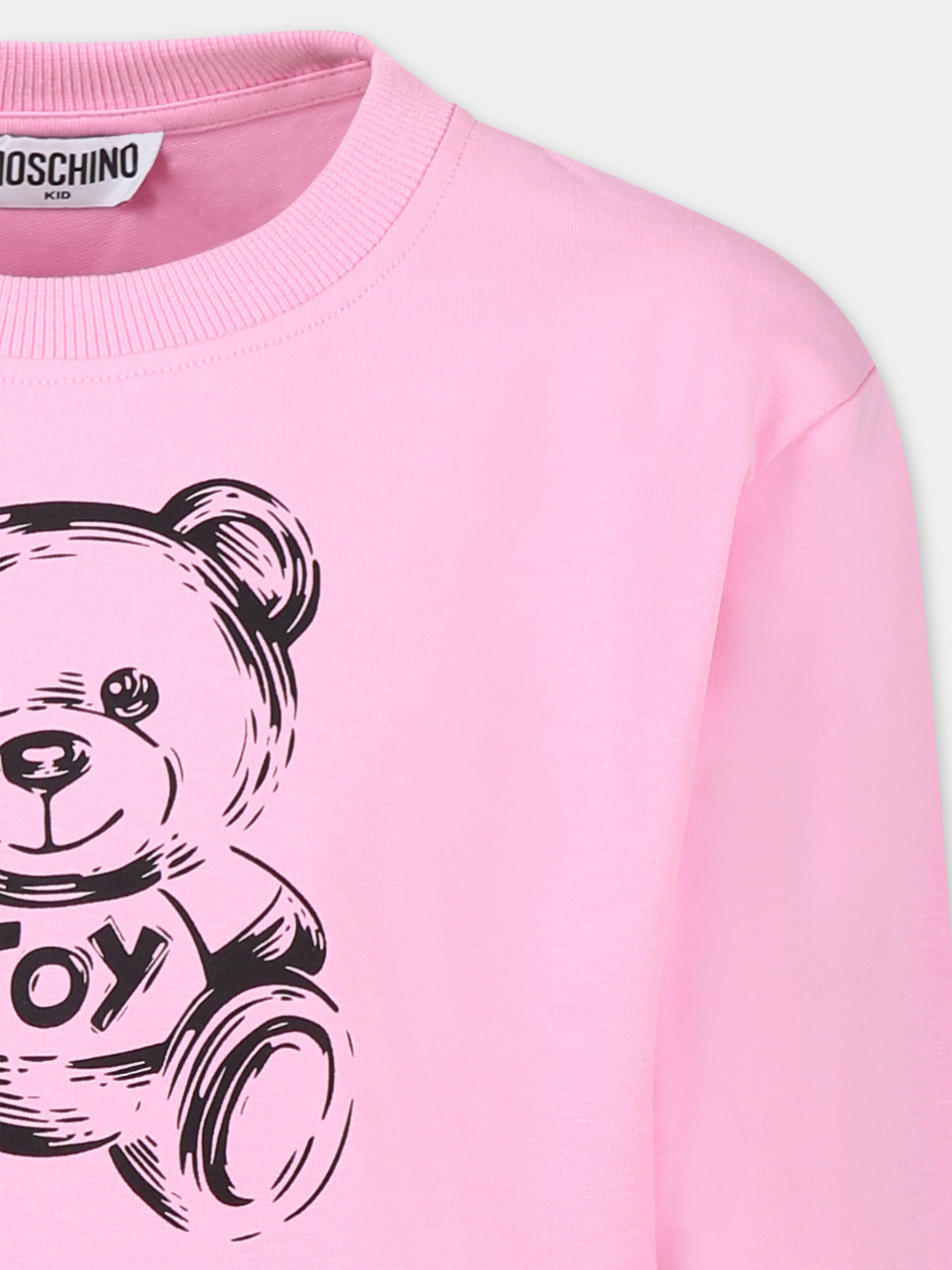 Felpa rosa per bambina con Teddy Bear,Moschino Kids,HPF078 LDA57 50206