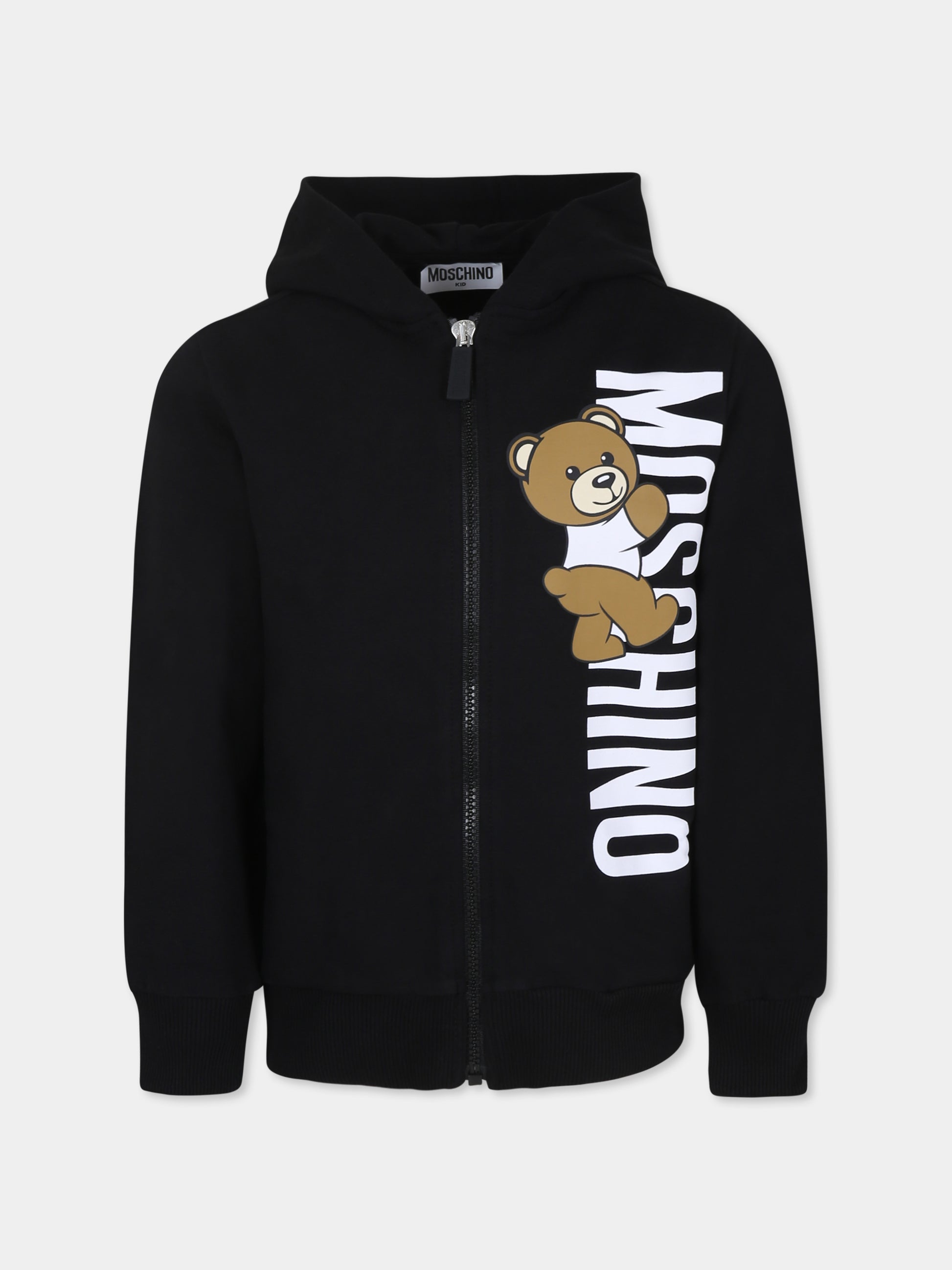 Felpa nera per bambini con Teddy Bear e logo,Moschino Kids,HUF08B LDA27 60100