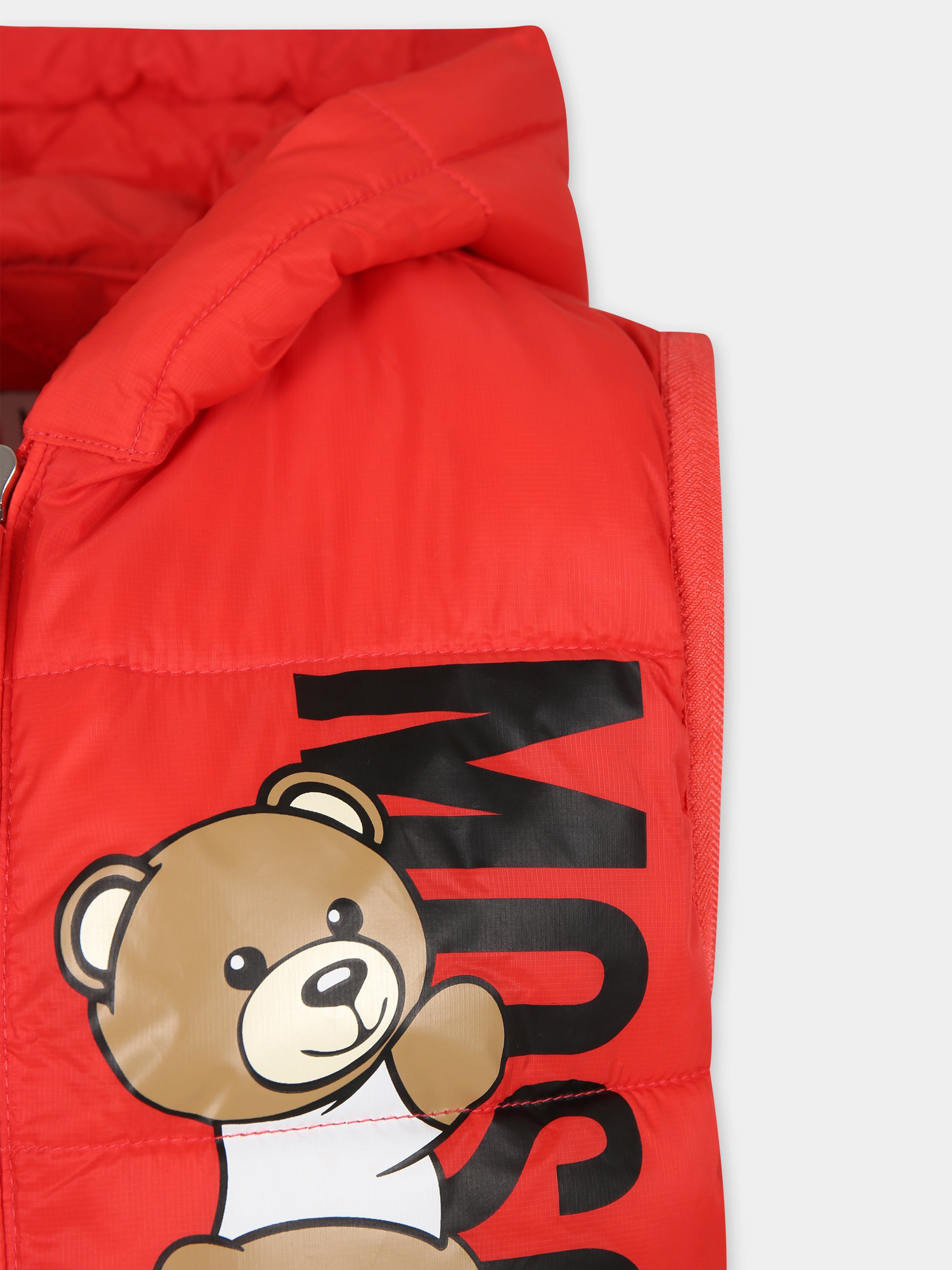 Gilet rosso per bambino con Teddy Bear,Moschino Kids,HUS04Q L3A69 50109