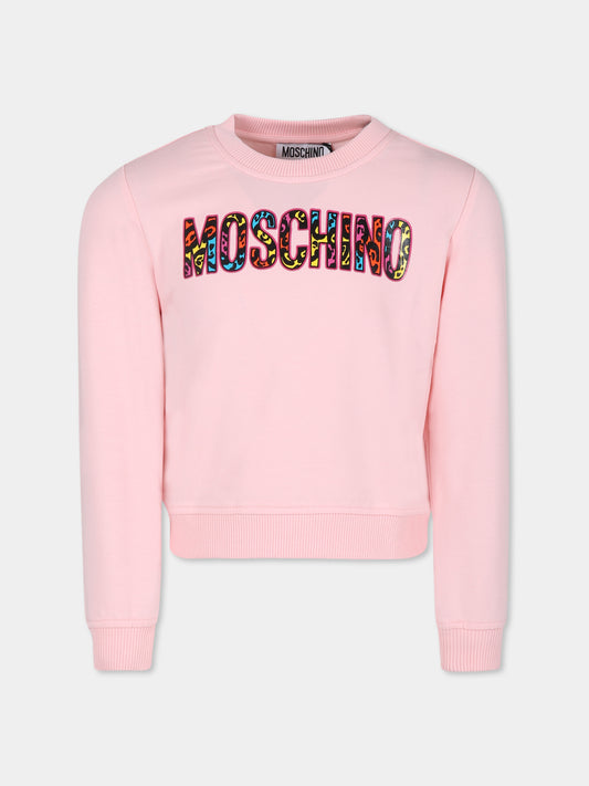 Felpa rosa per bambina con logo,Moschino Kids,HEF02M LDA13 50209