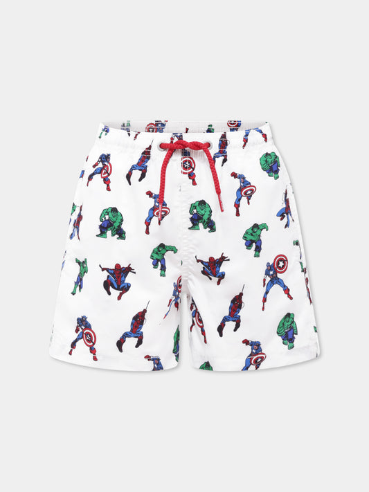 Boxer mare bianco per bambino con stampa supereroi,Mc2 Saint Barth,JEA0001 01108H