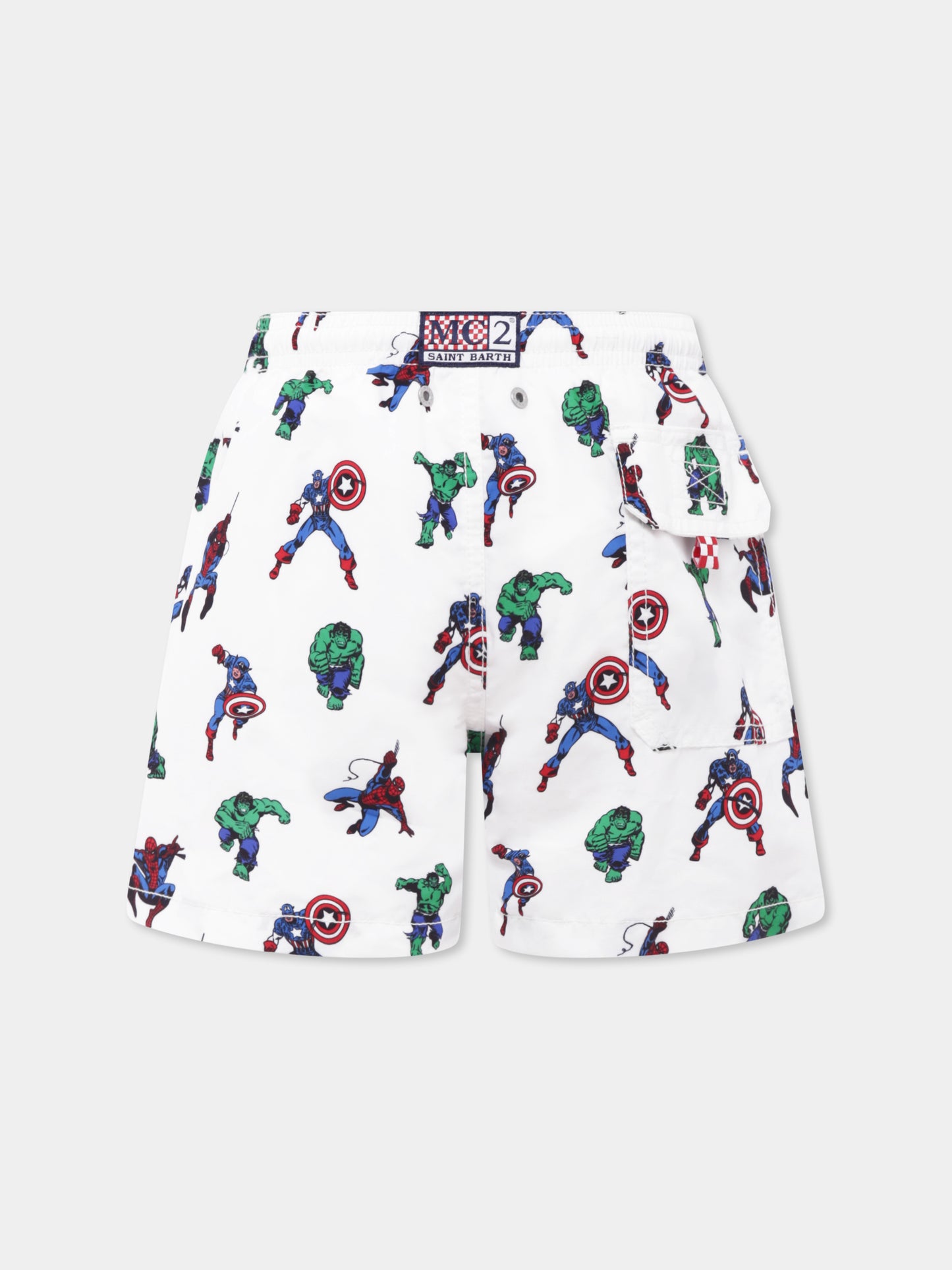 Boxer mare bianco per bambino con stampa supereroi,Mc2 Saint Barth,JEA0001 01108H