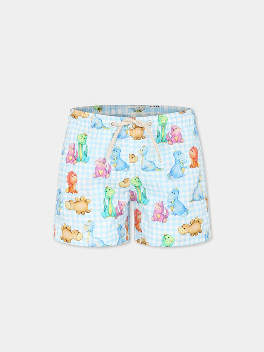 Boxer mare celeste per bambino con dinosauri all over,Mc2 Saint Barth,JOEL001 01237H