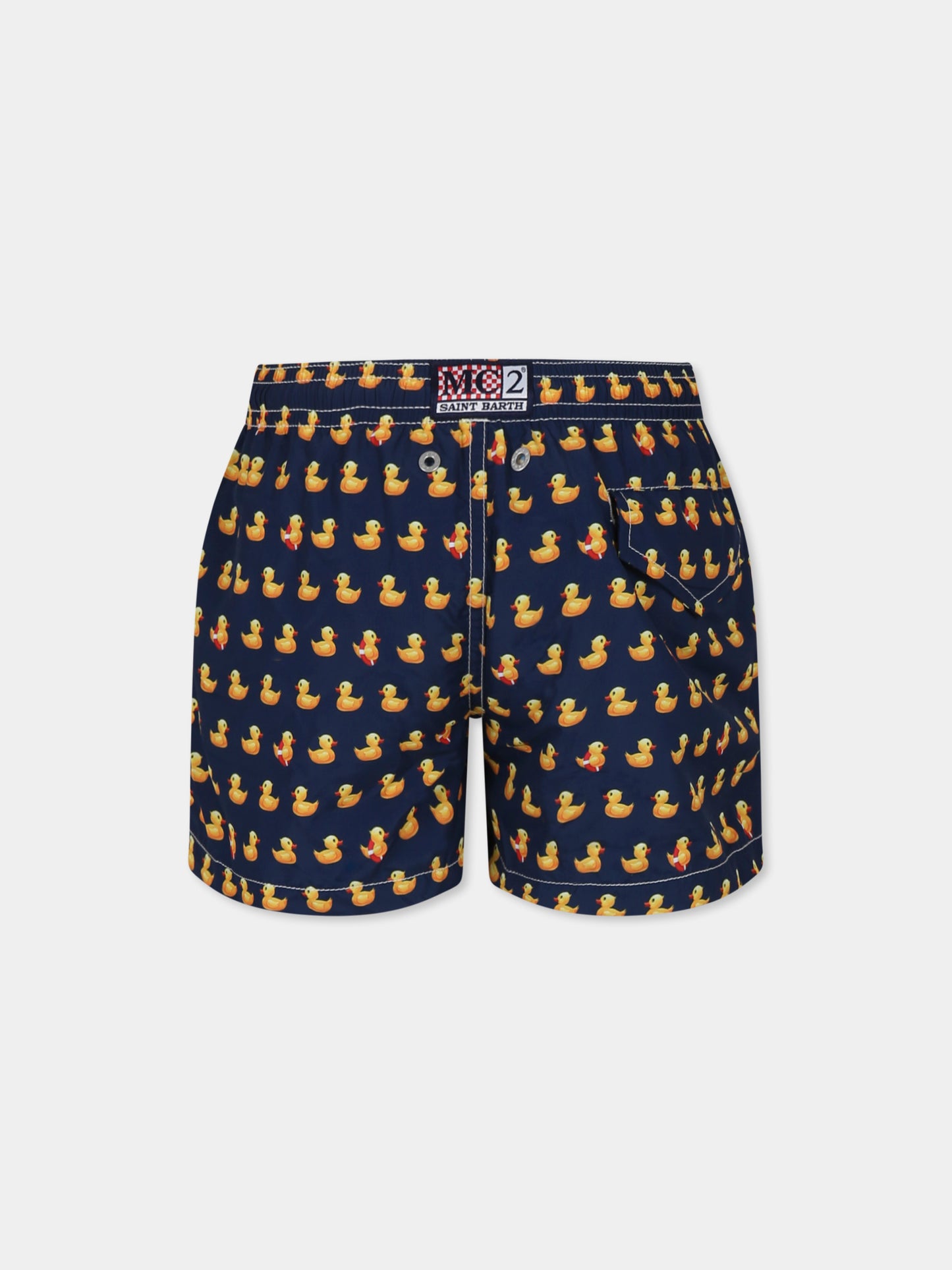 Blue swim shorts for boy with duck