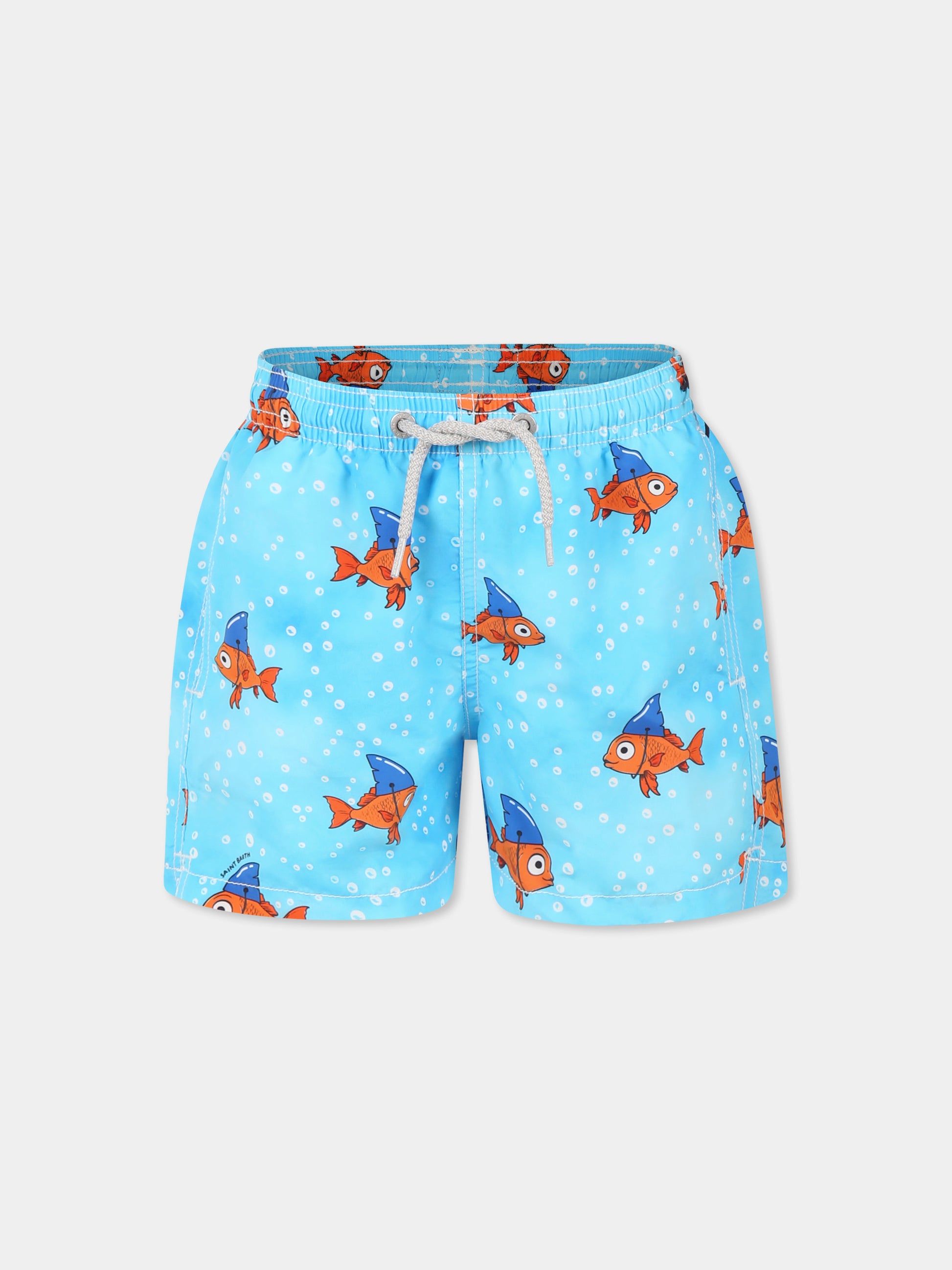 Boxer mare celeste per bambino con pesce rosso all over,Mc2 Saint Barth,JEA0001 00072H