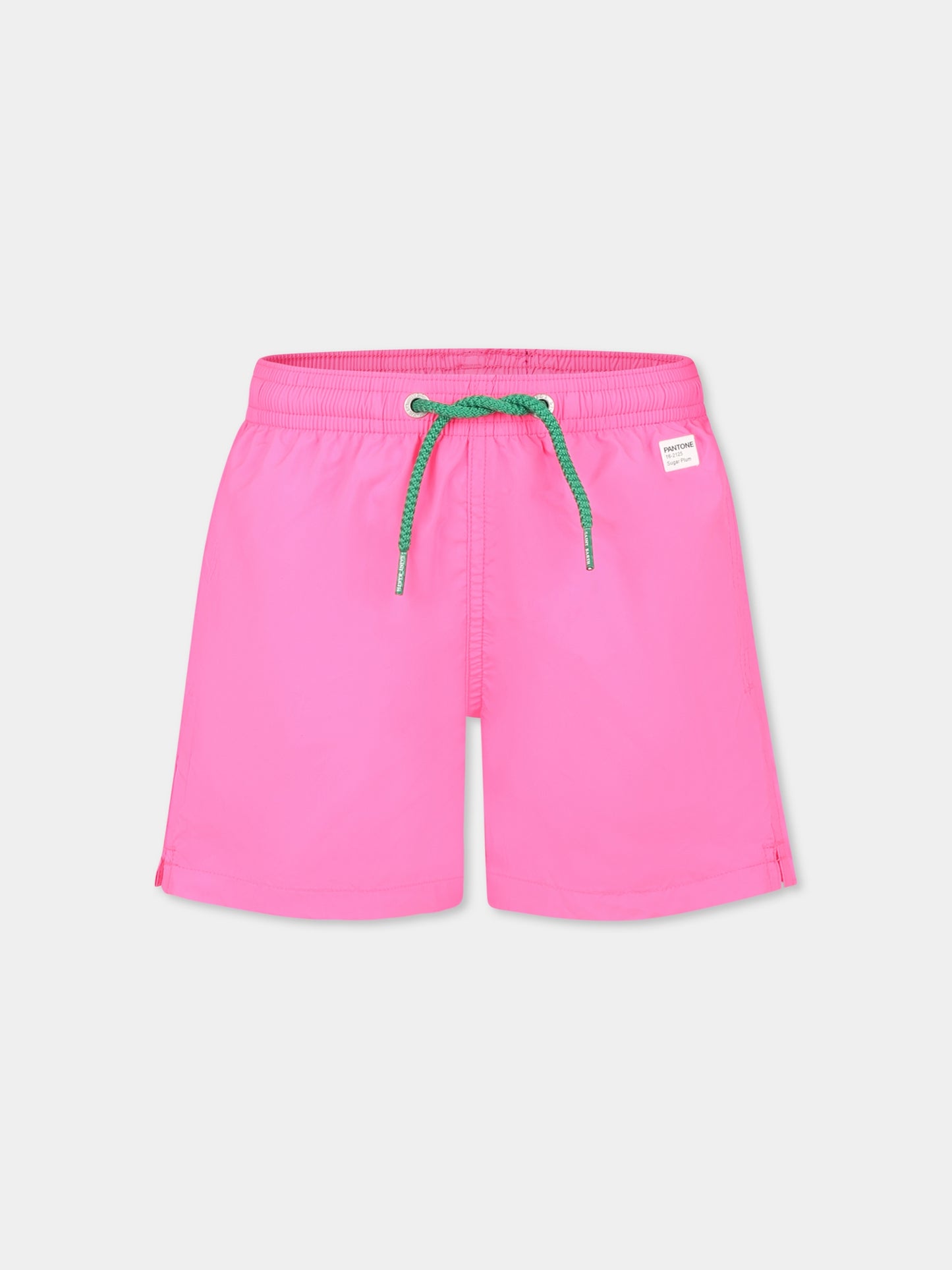 Fuchsia swim short for boy with logo