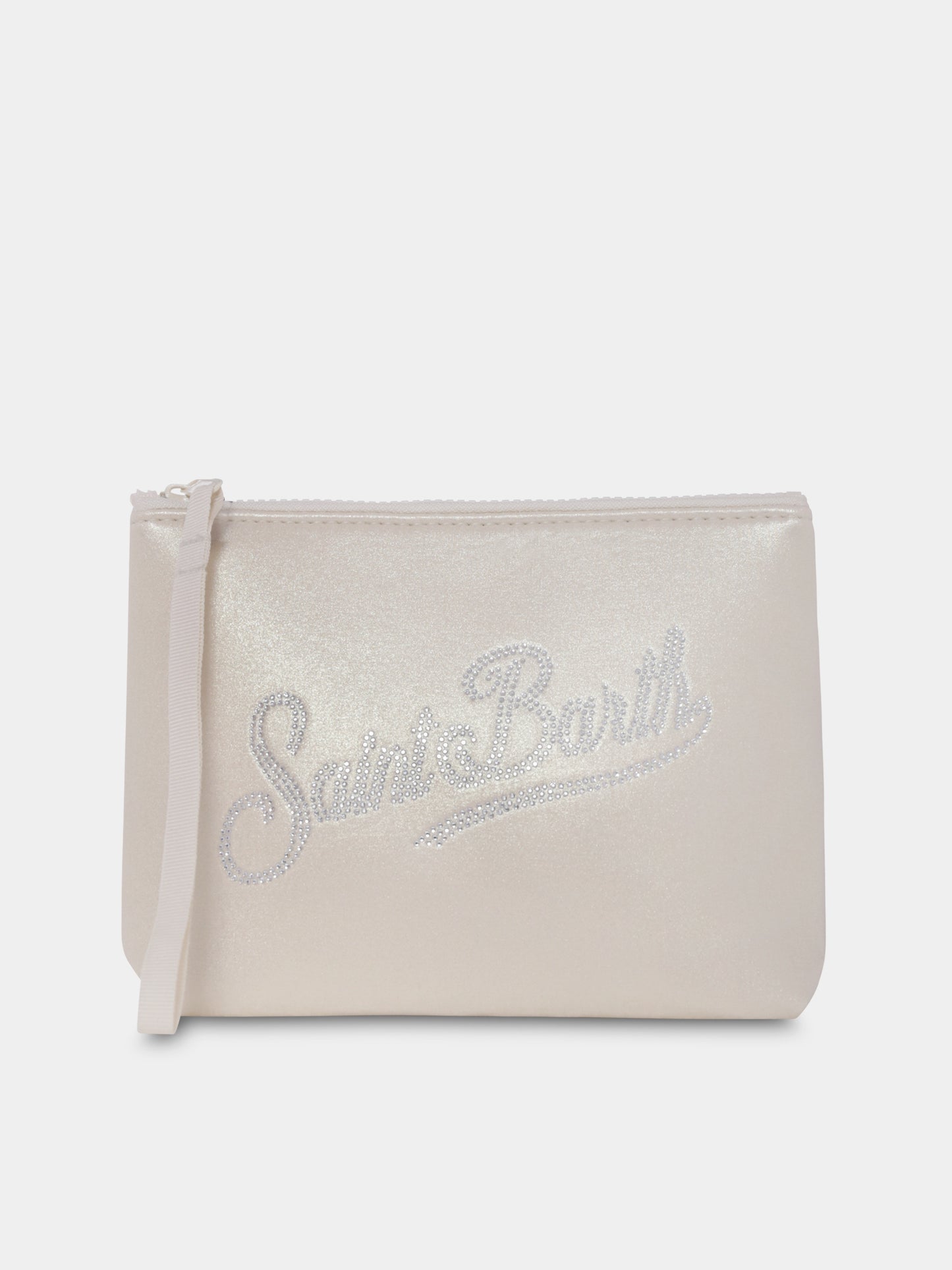 Beige clutch bag for girl with logo