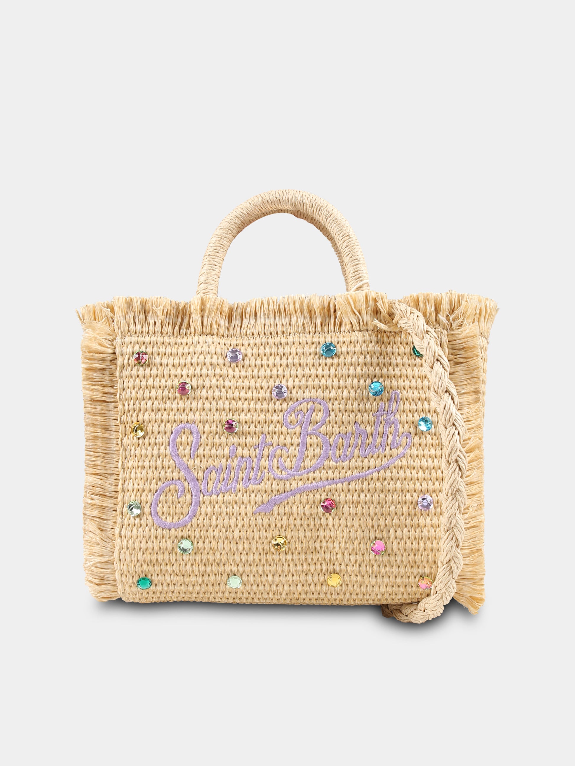Borsa Vanity Mini beige per bambina con logo e cristalli,Mc2 Saint Barth,VAMI009 01509H