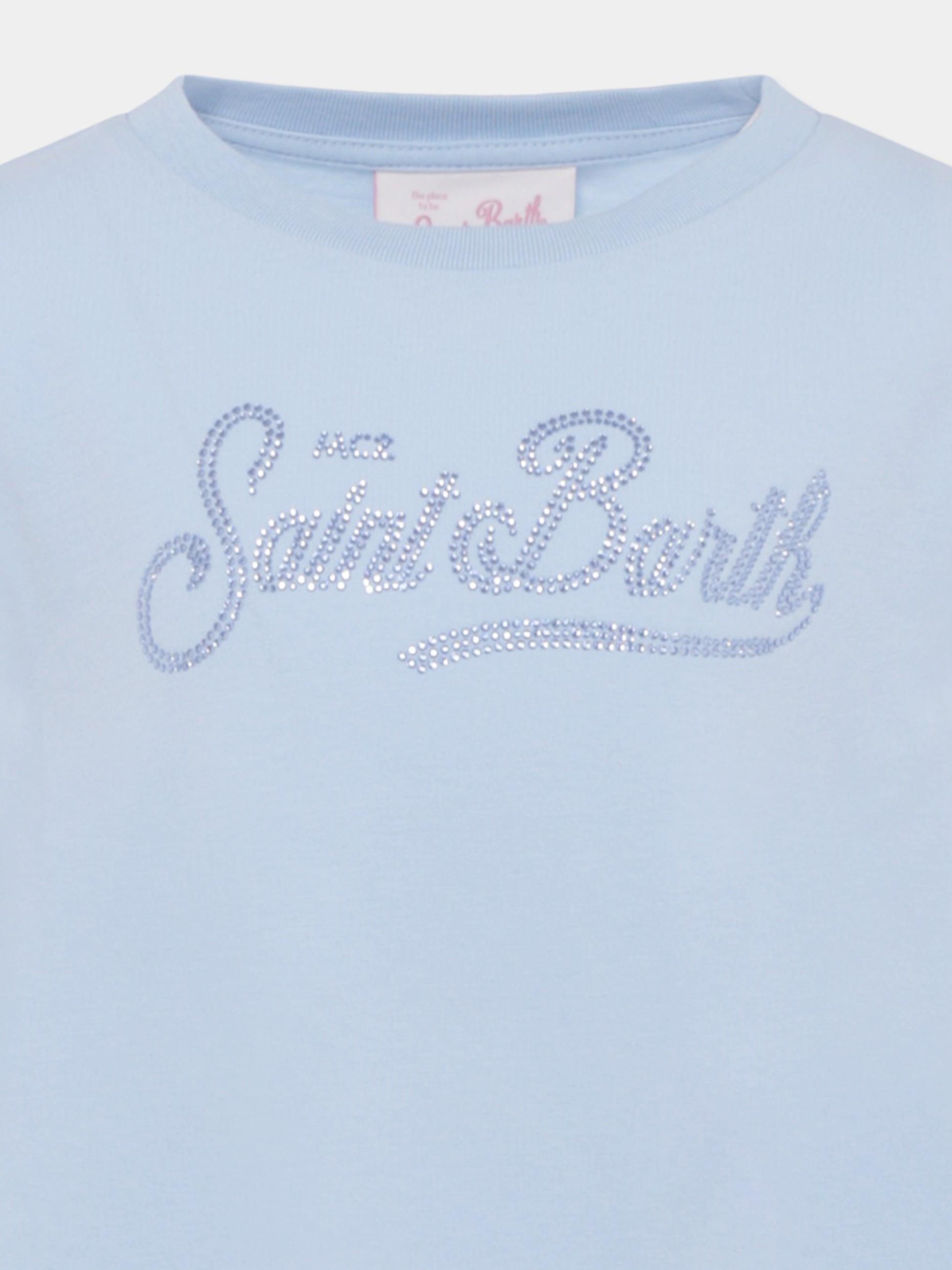 Vestito celeste per bambina con logo di strass,Mc2 Saint Barth,ABY0002 03346H