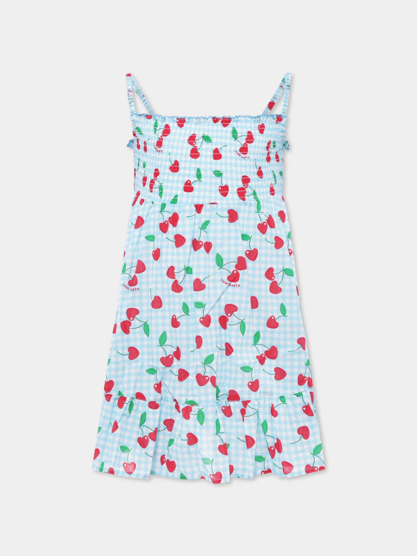 Vestito celeste per bambina con ciliegie,Mc2 Saint Barth,MKI0001 04599H