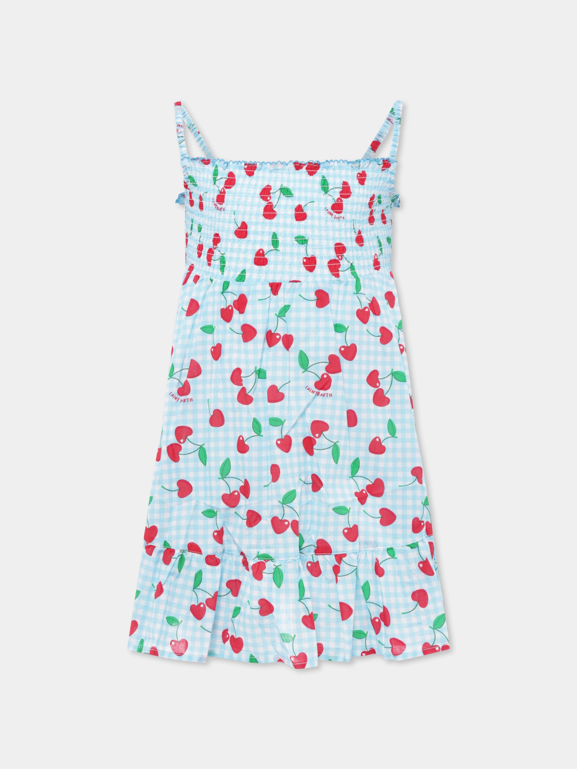 Vestito celeste per bambina con ciliegie,Mc2 Saint Barth,MKI0001 04599H