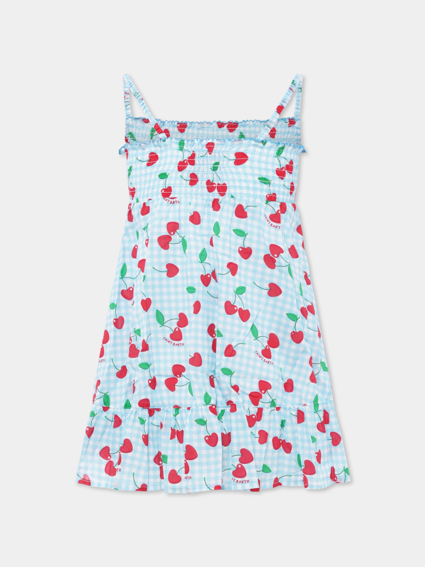 Vestito celeste per bambina con ciliegie,Mc2 Saint Barth,MKI0001 04599H