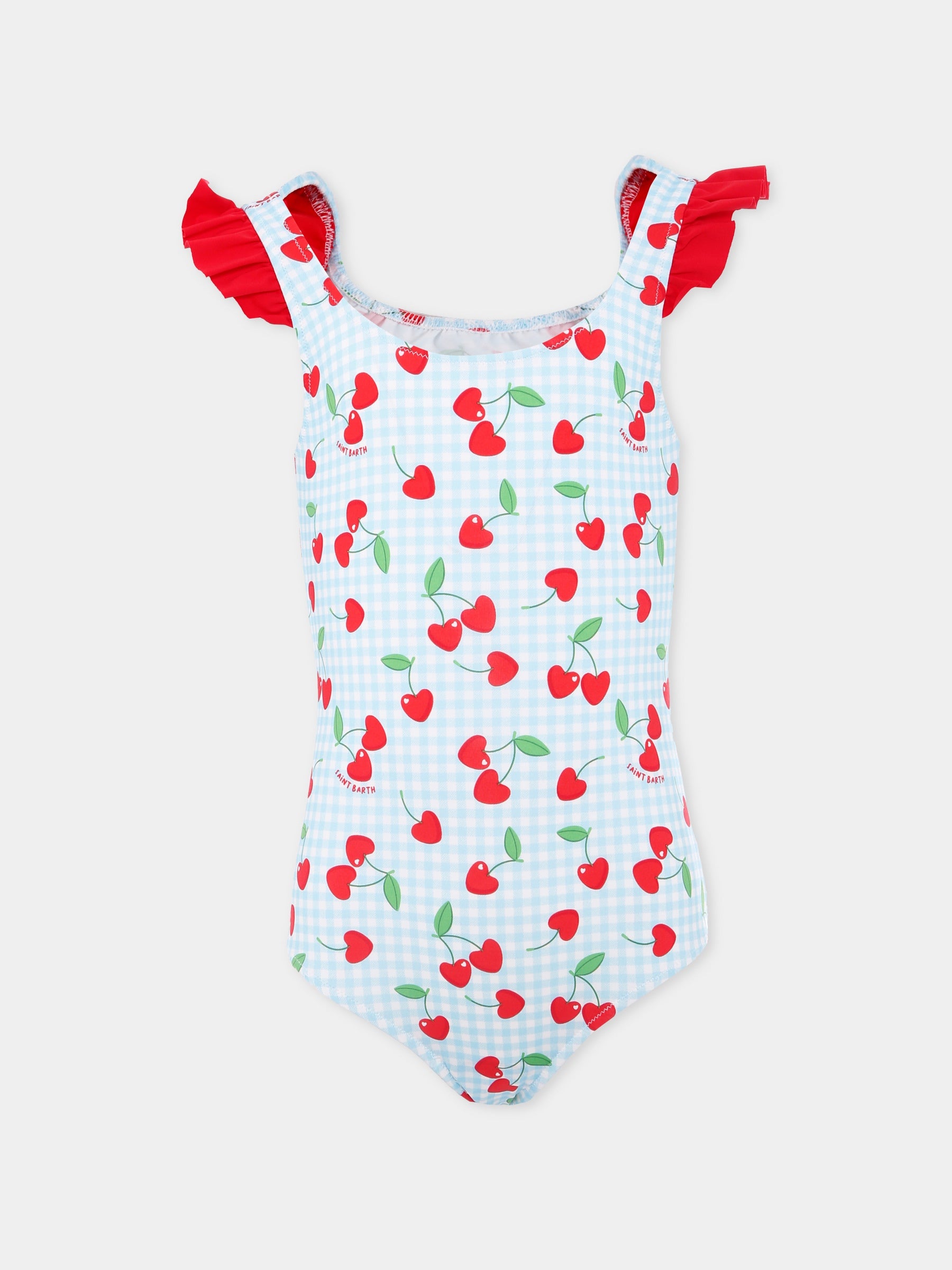 Costume intero celeste per bambina con ciliegie all over,Mc2 Saint Barth,TILD0001 01258H