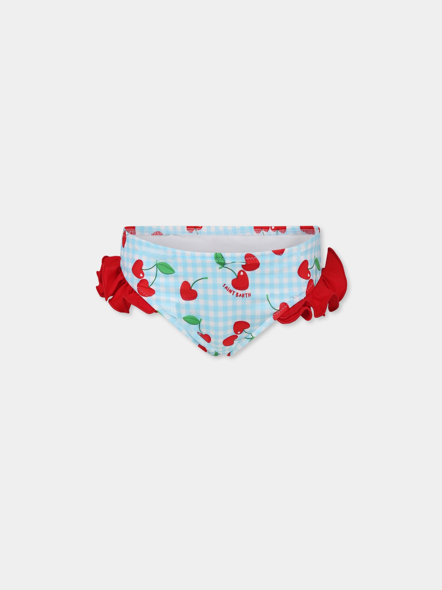 Light blue swim briefs for girl with cherries