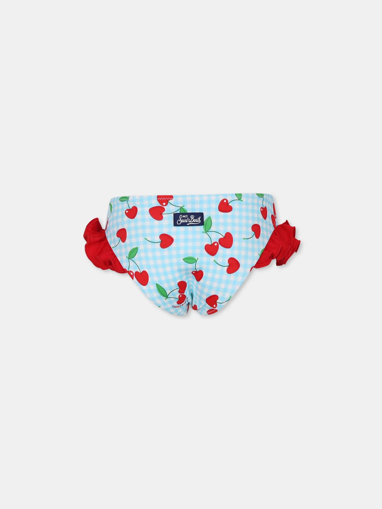 Light blue swim briefs for girl with cherries