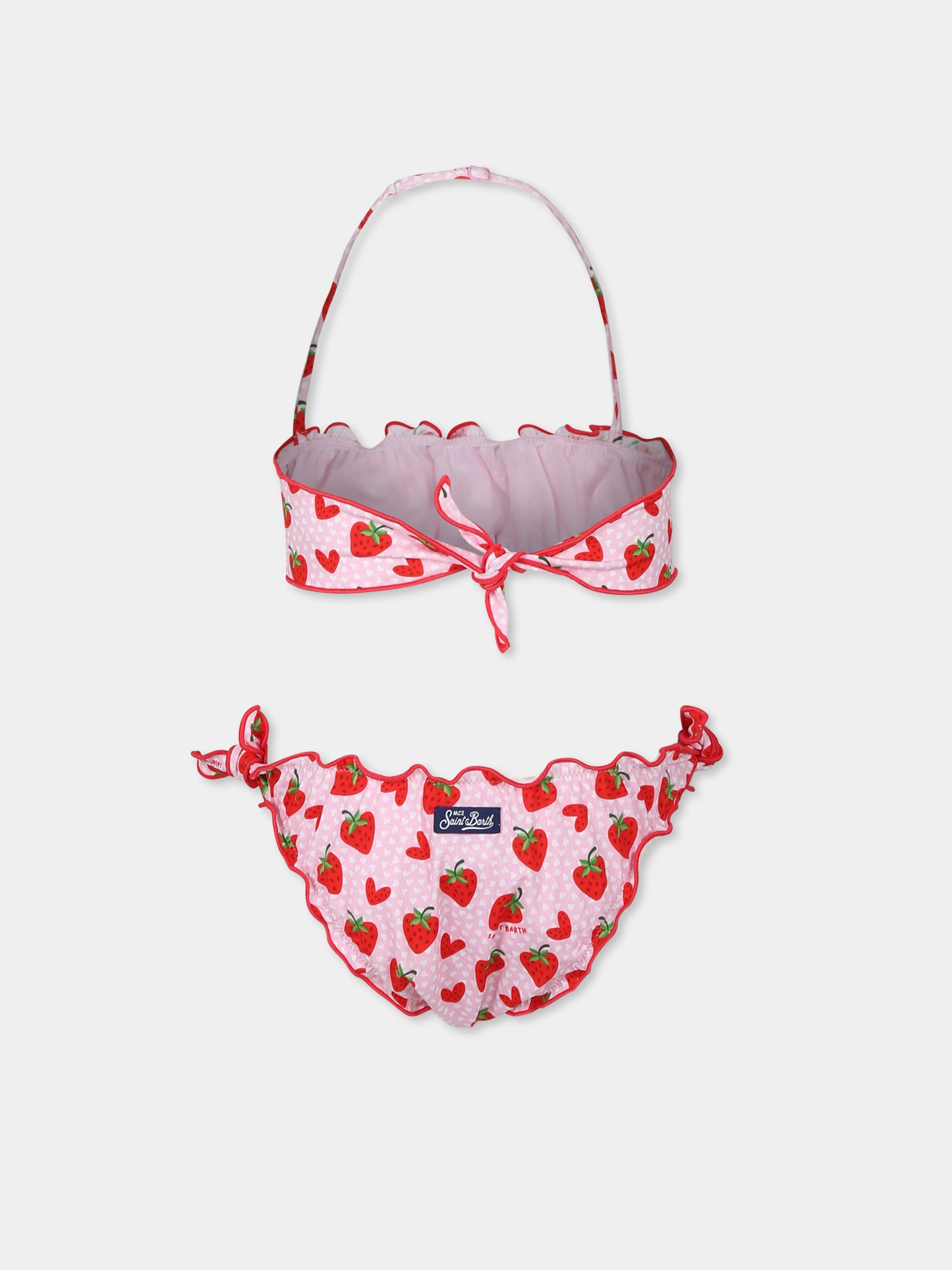 Pink bikini for girl with strawberries