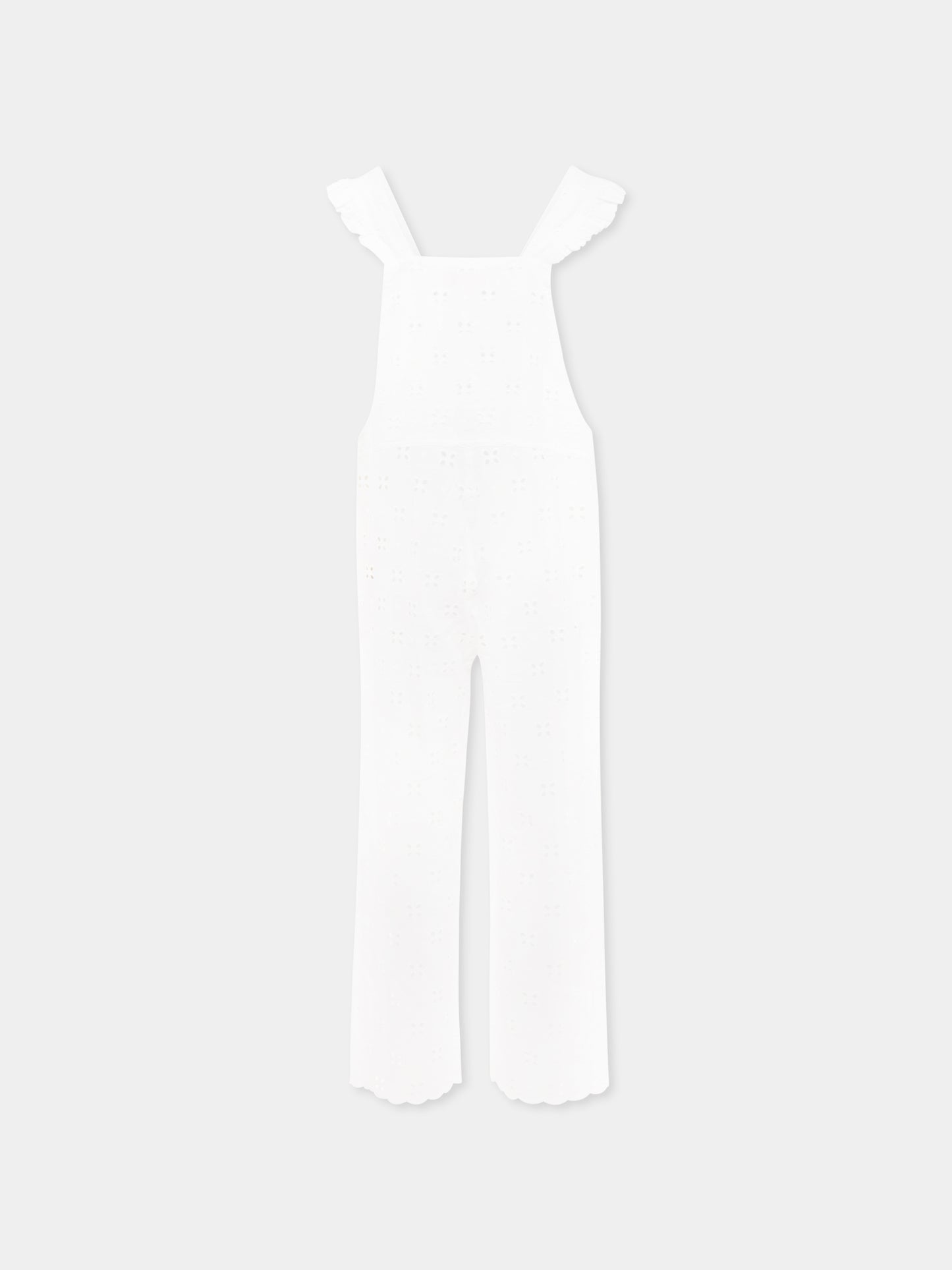 White dungarees for girl with flowers