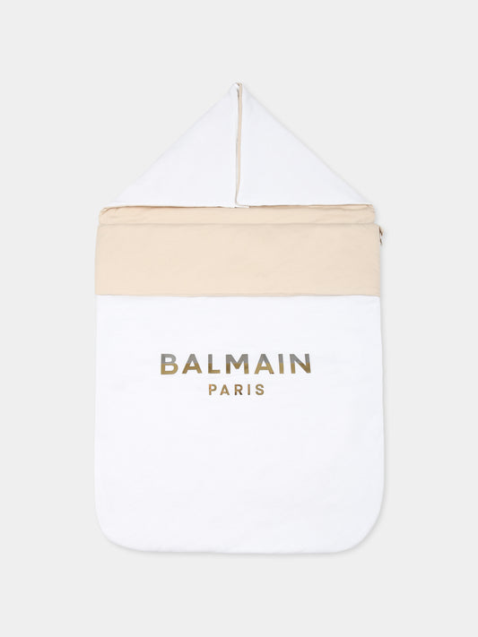 White sleeping bag for bbaykids with logo