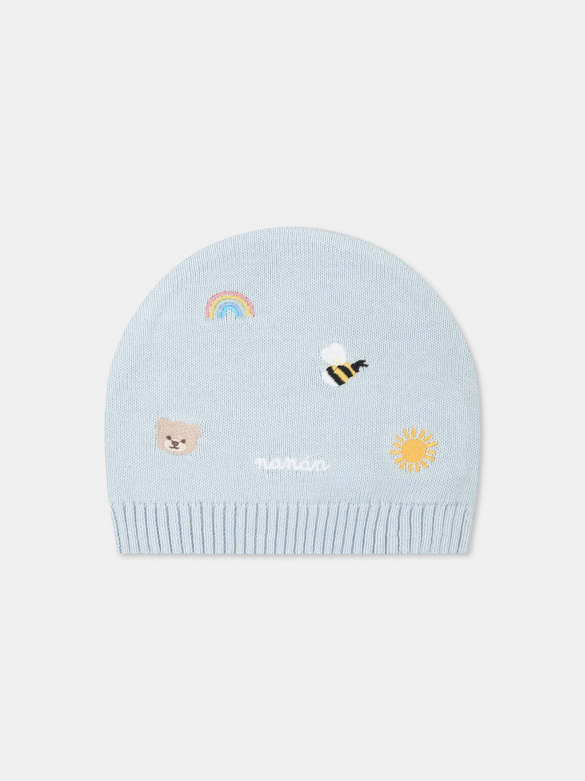 Cappello celeste per neonato con ape e arcobaleno,Nanán,E25006A