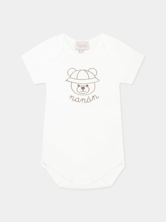 White bodysuit for baby boy with bear