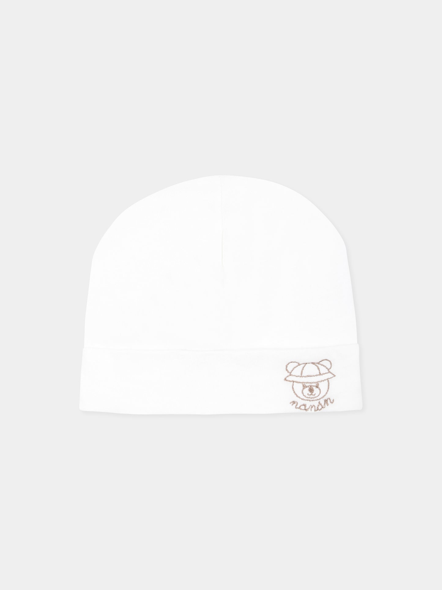Cappello bianco per neonato con orsetto,Nanán,E25109B