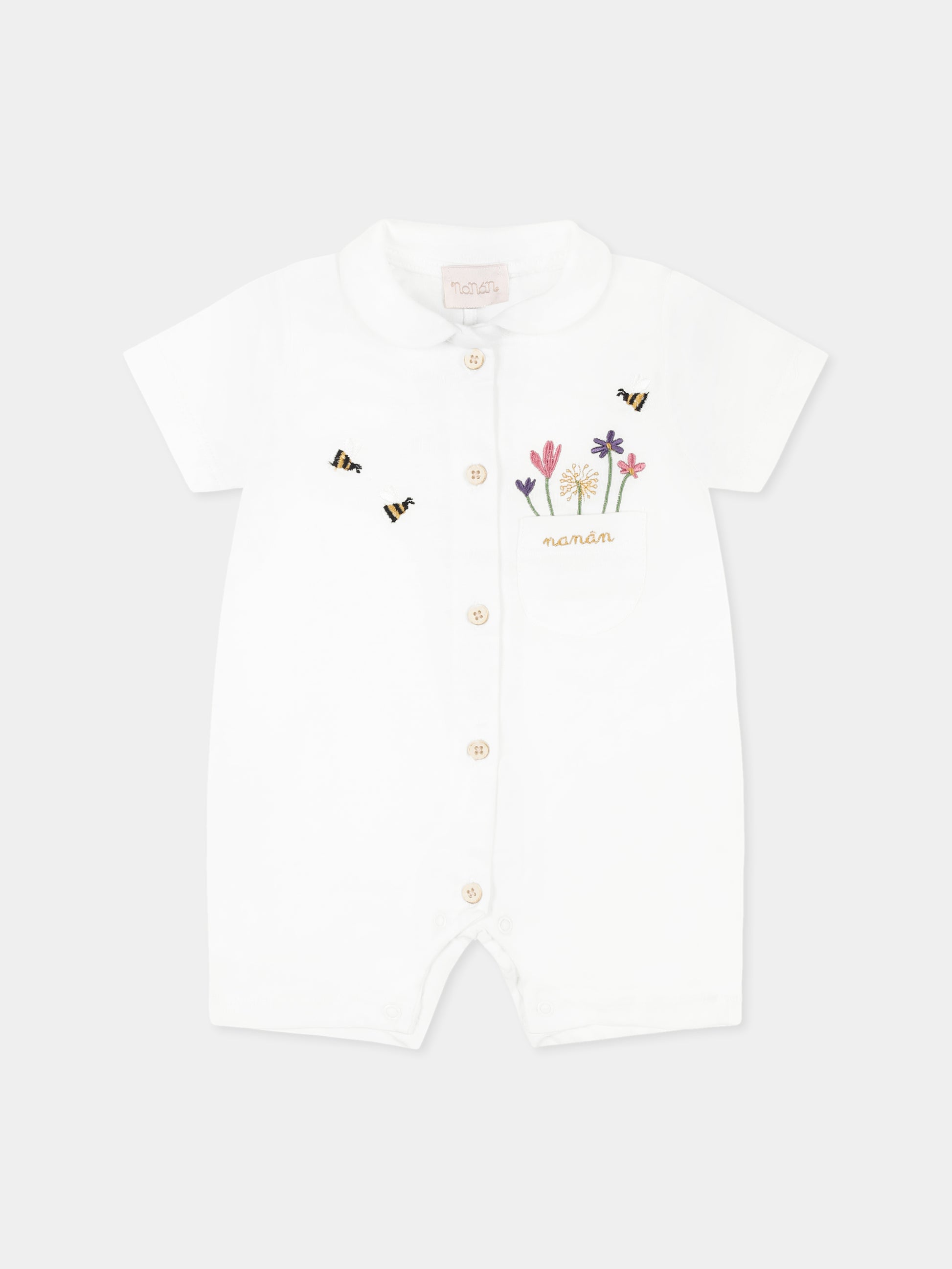 Pagliaccetto bianco per neonata con api e fiori,Nanán,E25403B