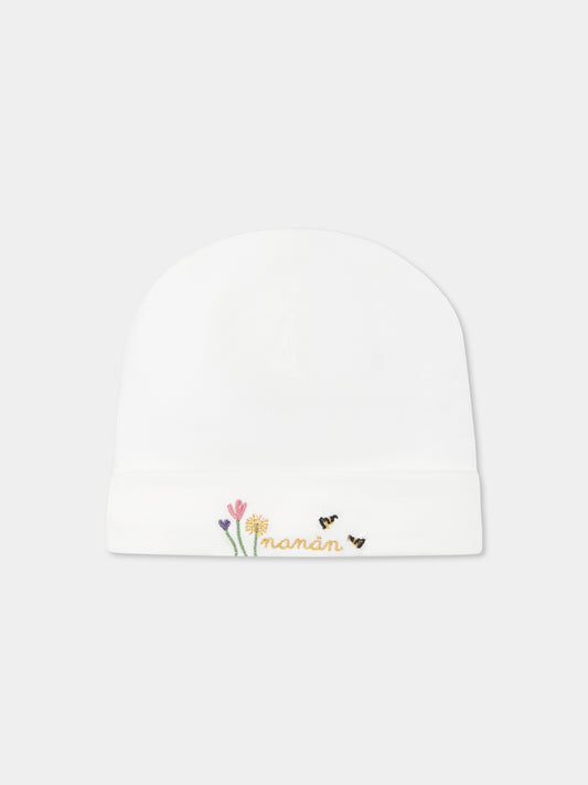 Cappello bianco per neonata con api e logo,Nanán,E25406B