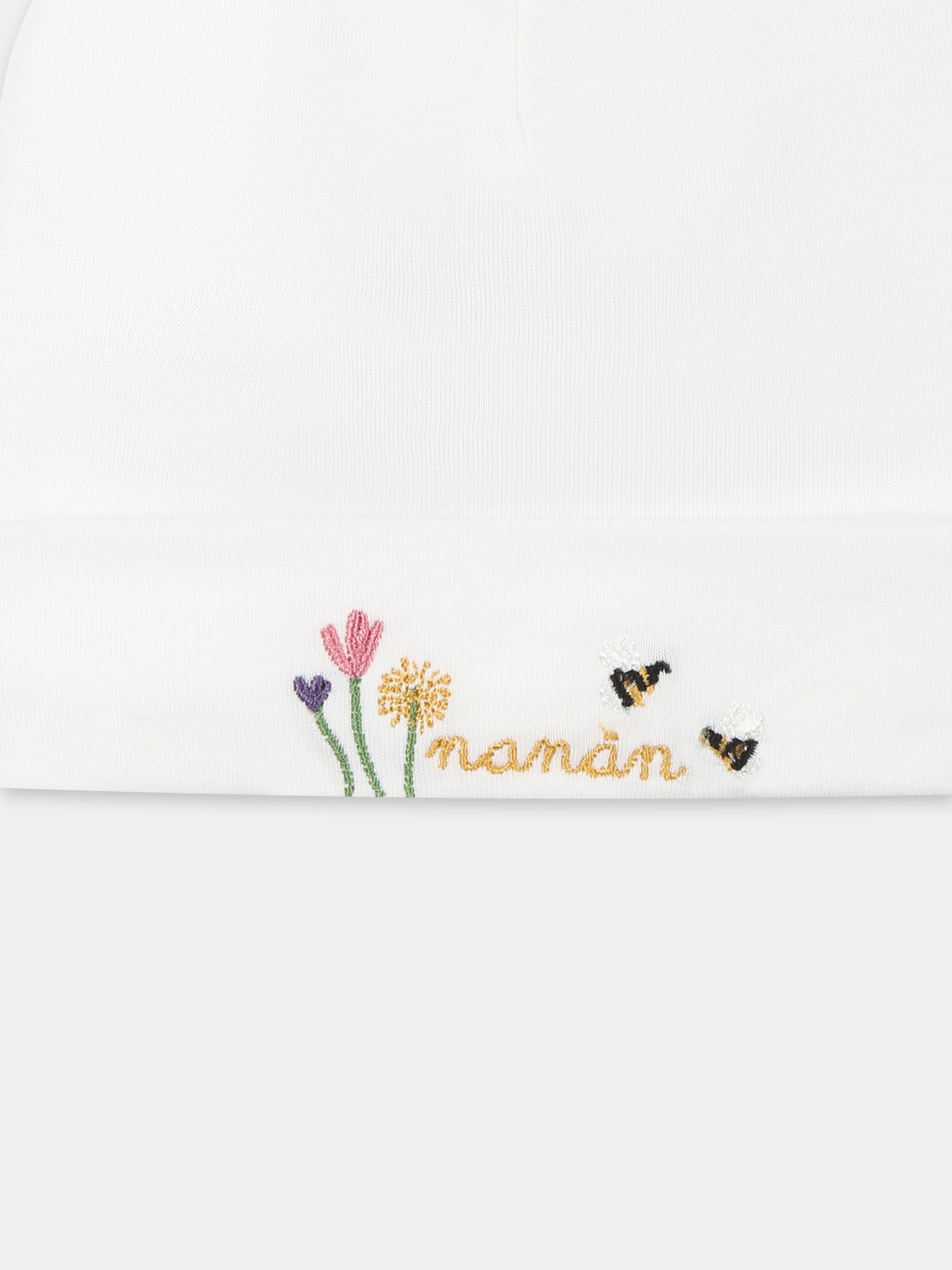 Cappello bianco per neonata con api e logo,Nanán,E25406B