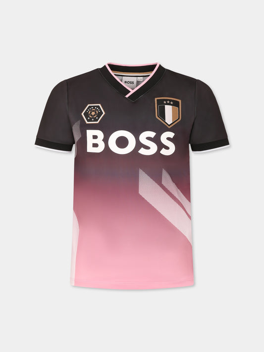 T-shirt nera per bambino con logo,Boss,J52693 09B