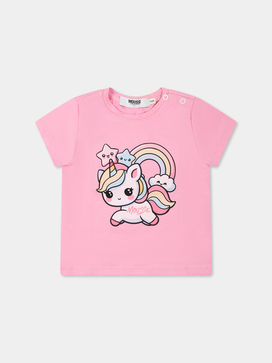 T-shirt rosa per neonata con unicorno,Mousse Kids,SKNTS372P