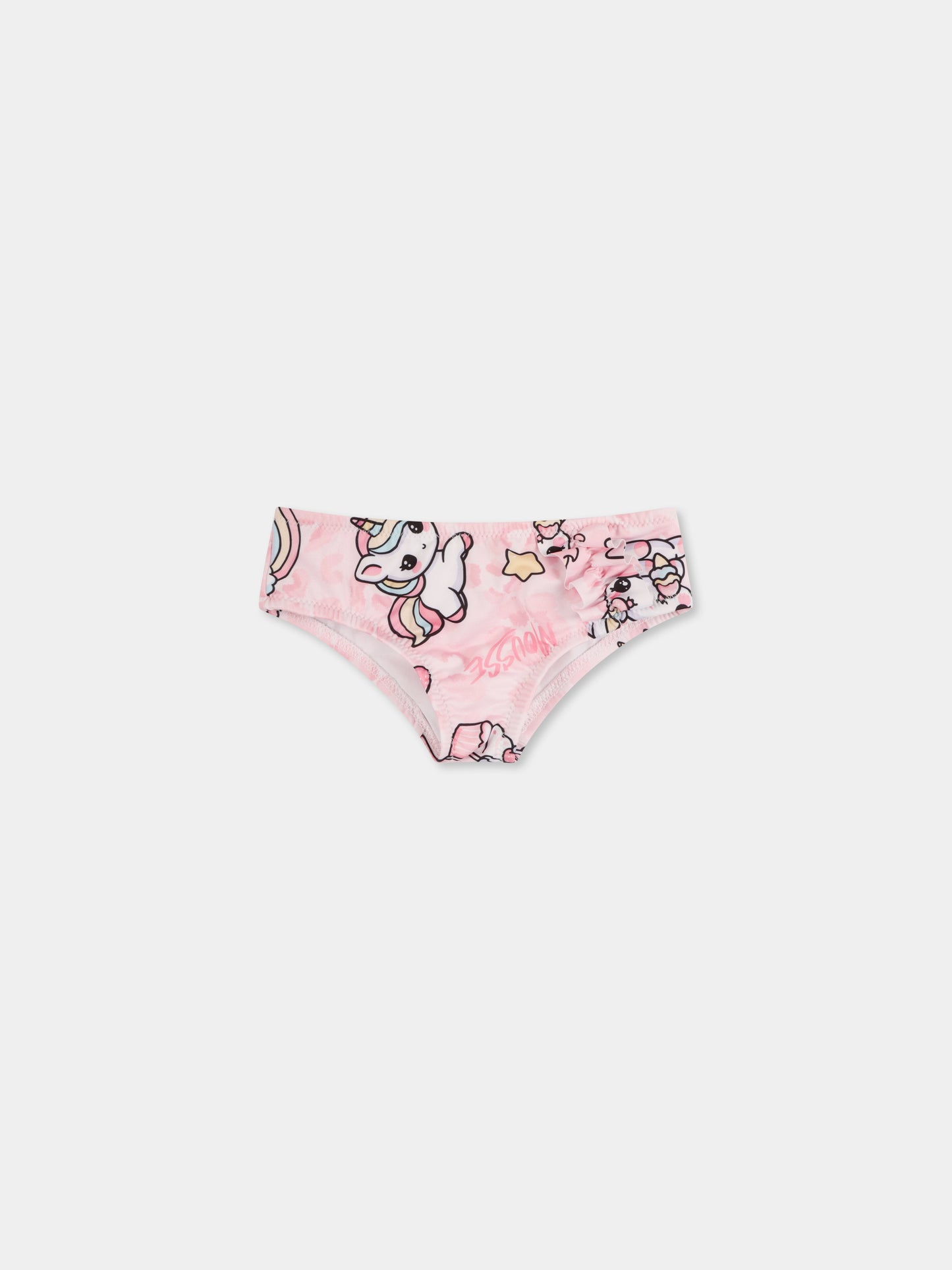 Pink swim brief for baby girl with unicorn