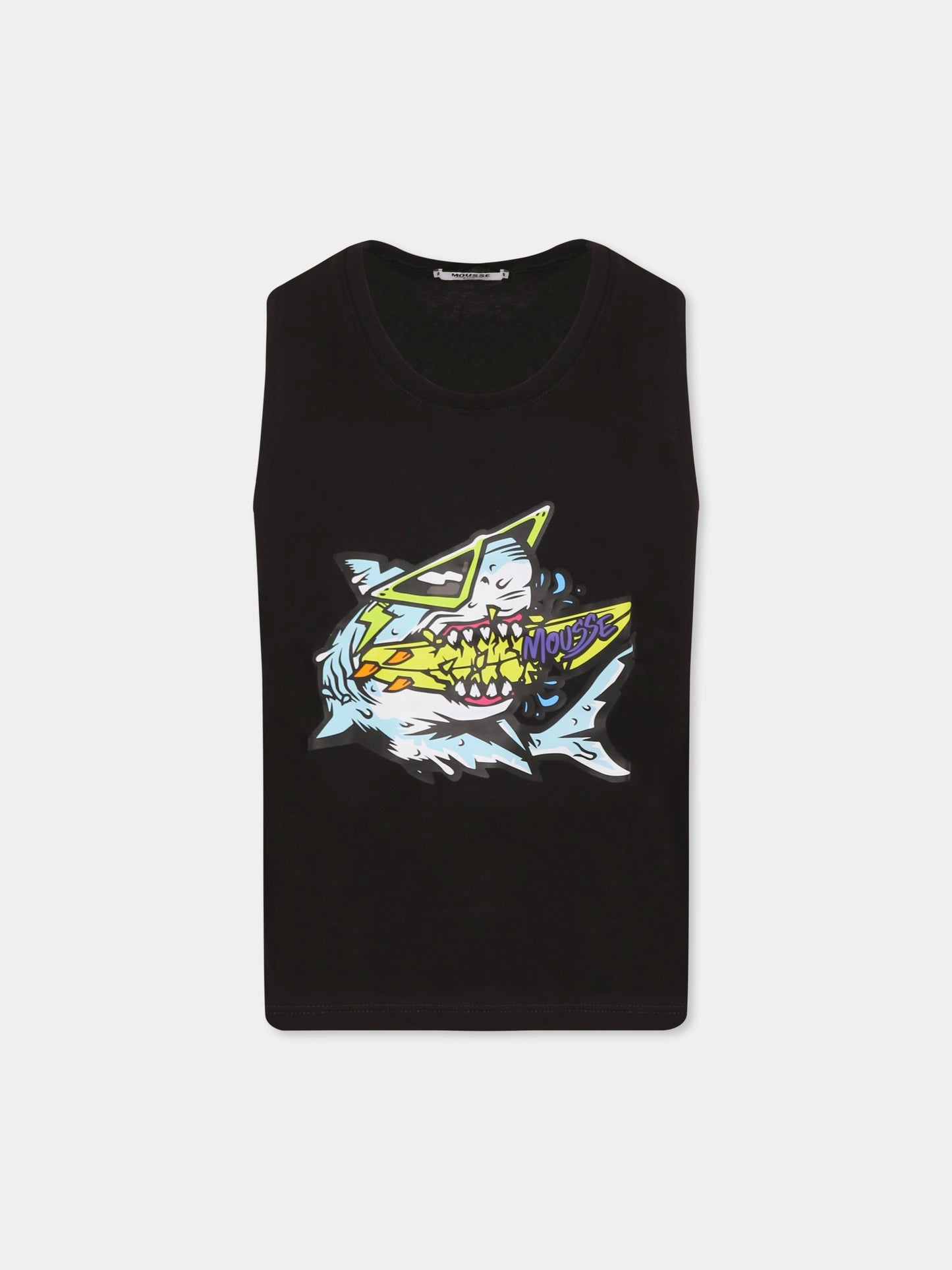 Canotta nera per bambino con squalo,Mousse Kids,SKCT382B