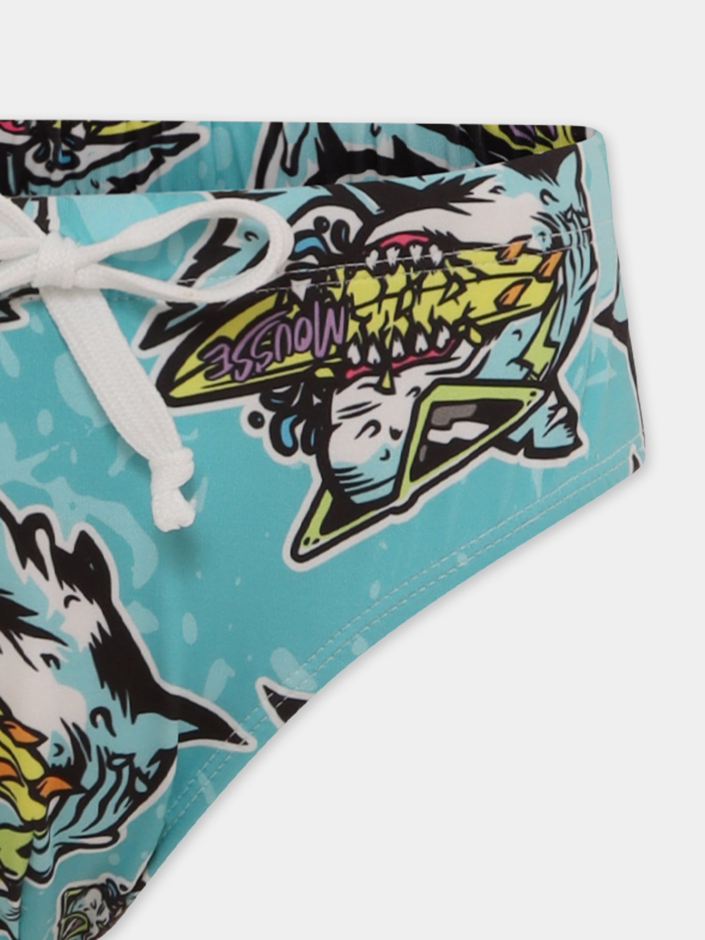 Light blue swim briefs for boy with shark print