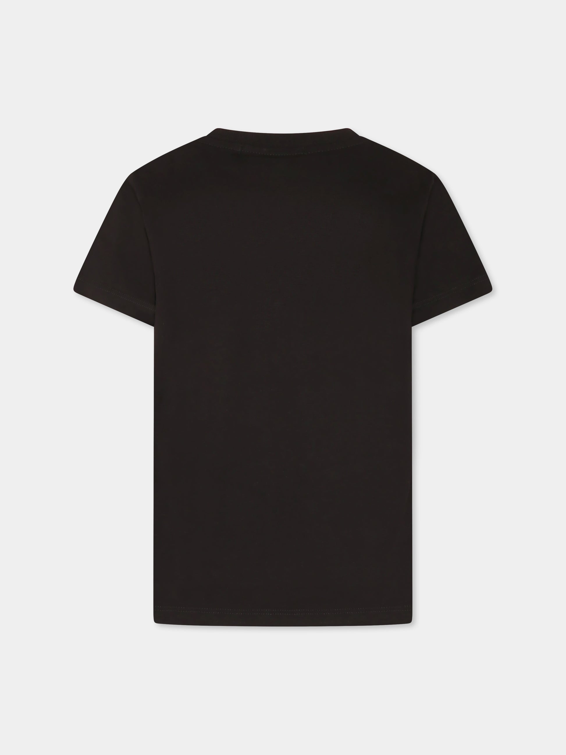T-shirt nera per bambino con scimmia e mostri maori,Mousse Kids,SKTS383B