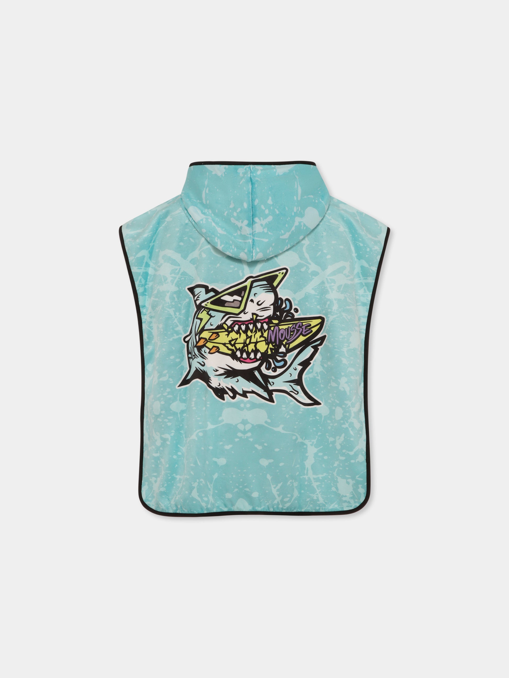 Accappatoio celeste per bambino con squalo e logo,Mousse Kids,SKPH382