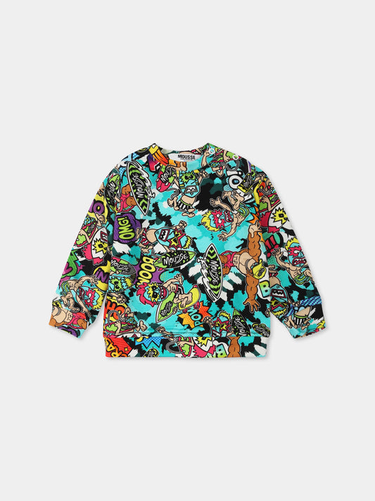 Felpa multicolor per neonati con scimmia e mostri maori,Mousse Kids,SKNFG383