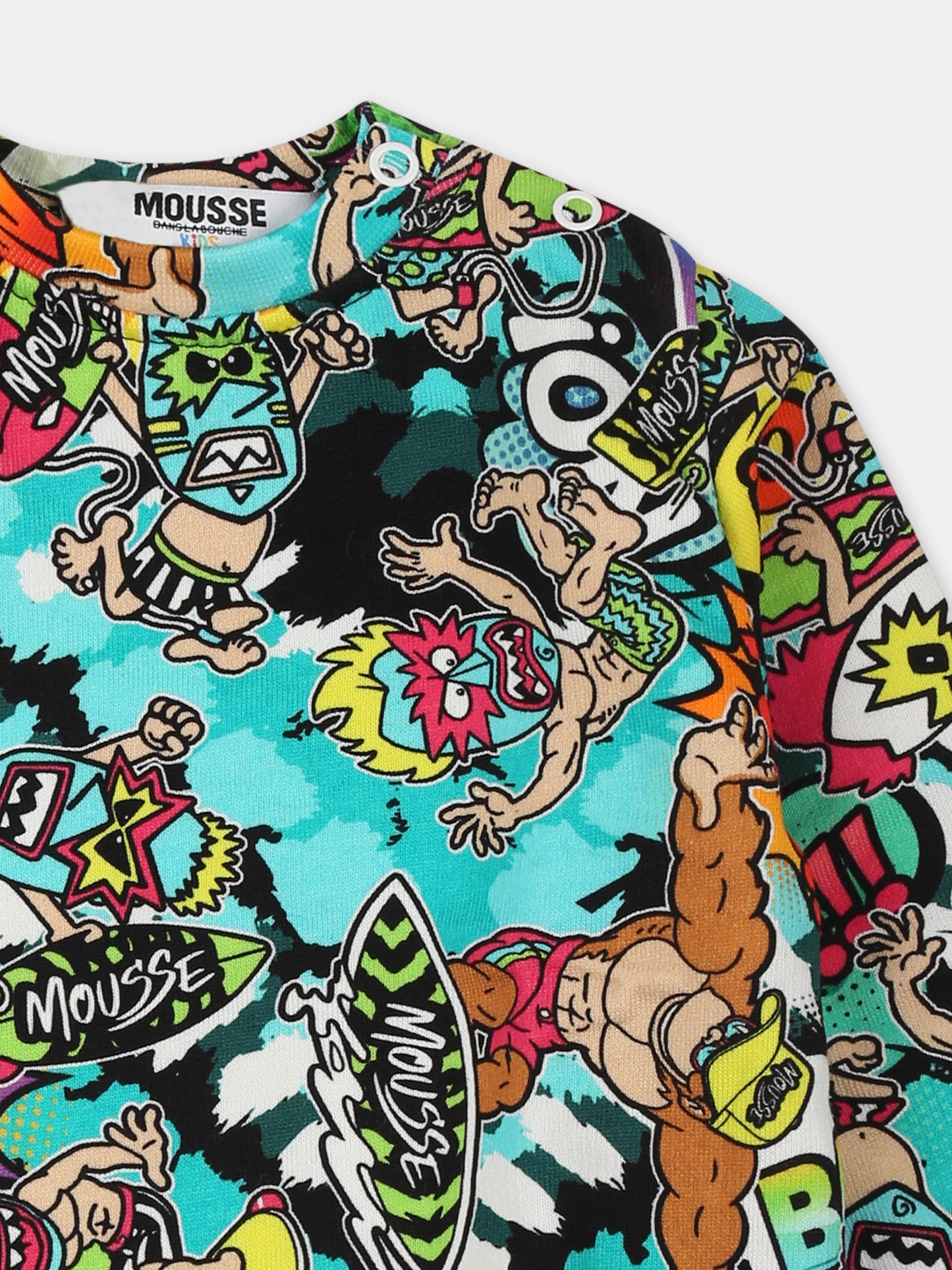 Felpa multicolor per neonati con scimmia e mostri maori,Mousse Kids,SKNFG383