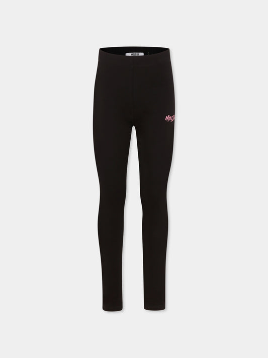 Legging neri per bambina con logo,Mousse Kids,SKLGB