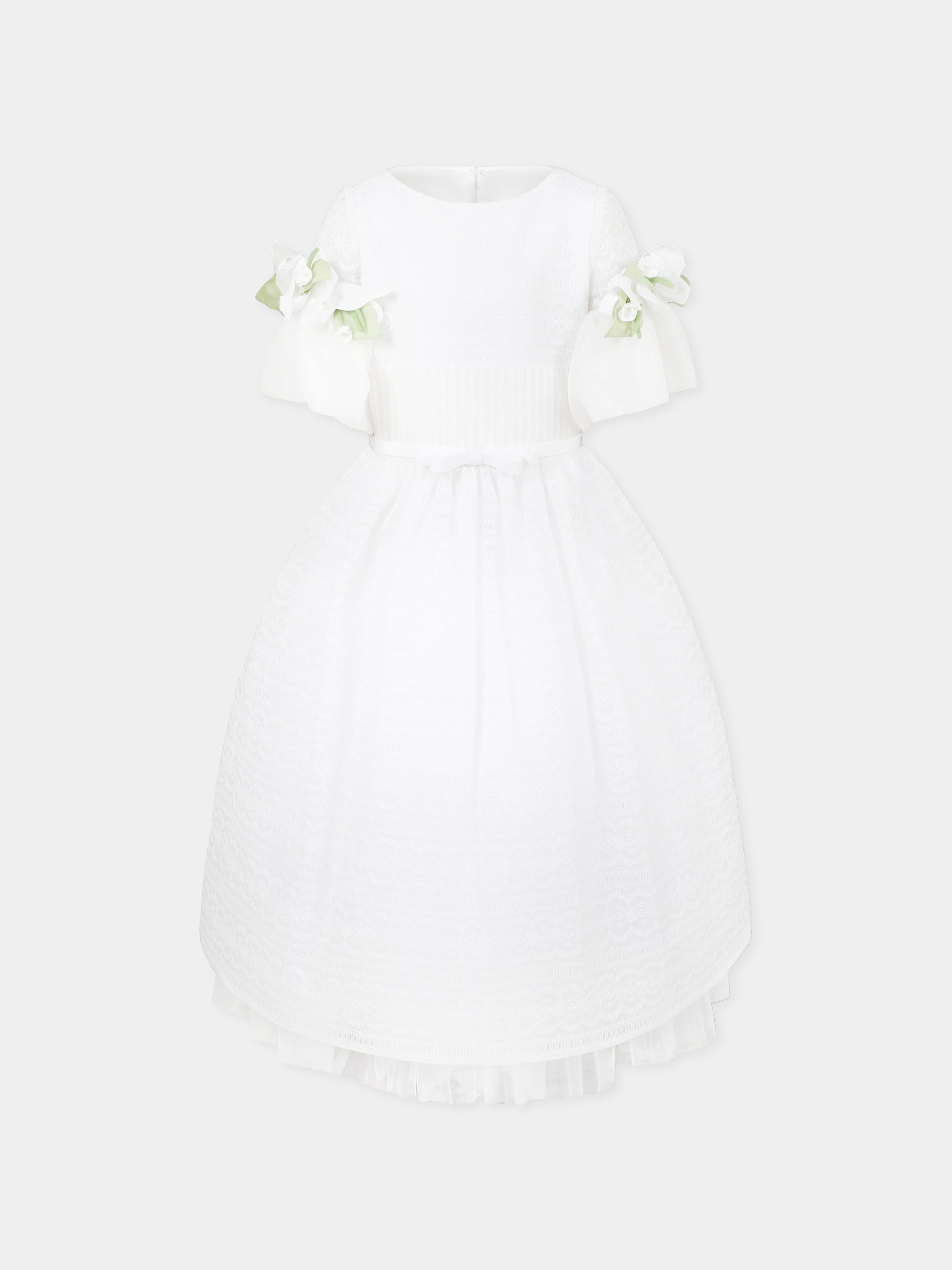 Vestito bianco per bambina con applicazioni floreali,Raffaella,ABITO PONZA C/BUSTINO