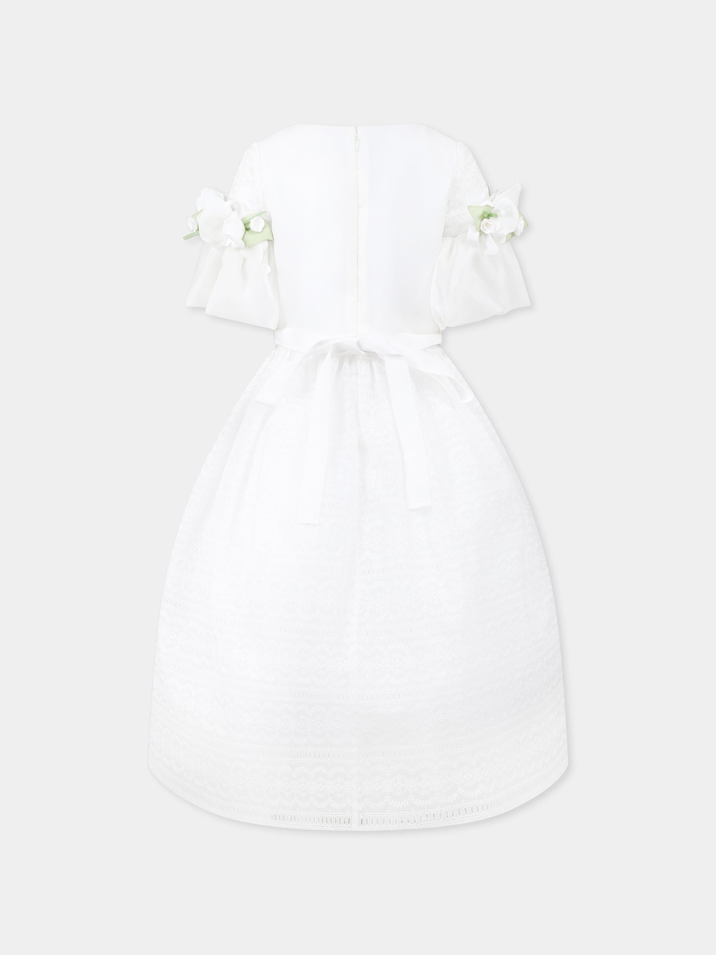 Vestito bianco per bambina con applicazioni floreali,Raffaella,ABITO PONZA C/BUSTINO
