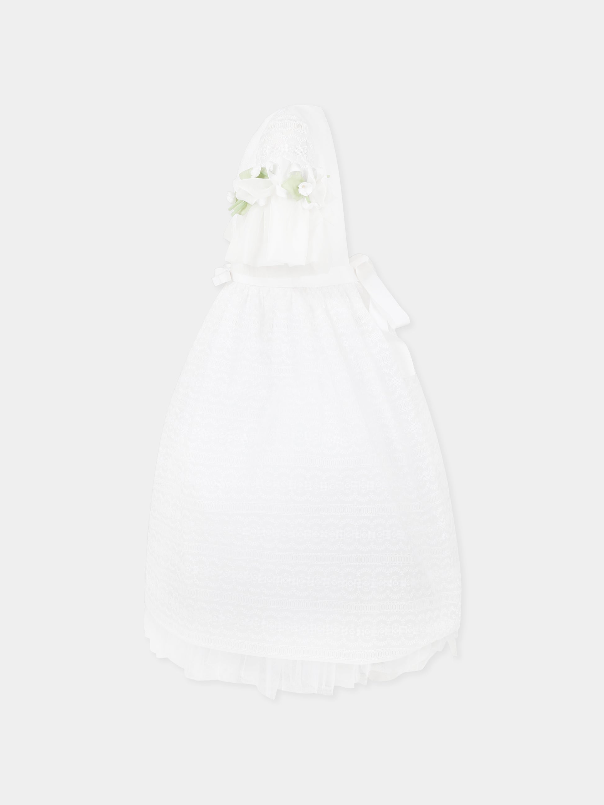 Vestito bianco per bambina con applicazioni floreali,Raffaella,ABITO PONZA C/BUSTINO