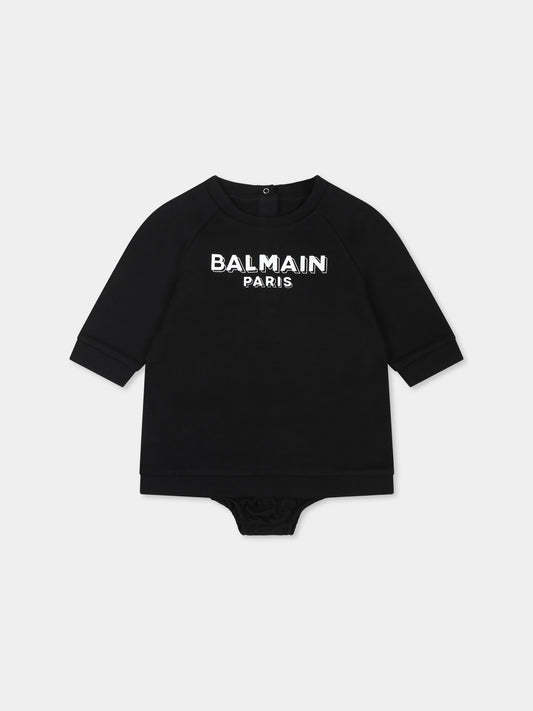 Vestito nero per neonata con logo,Balmain Kids,BT1000 Z0001 930AG