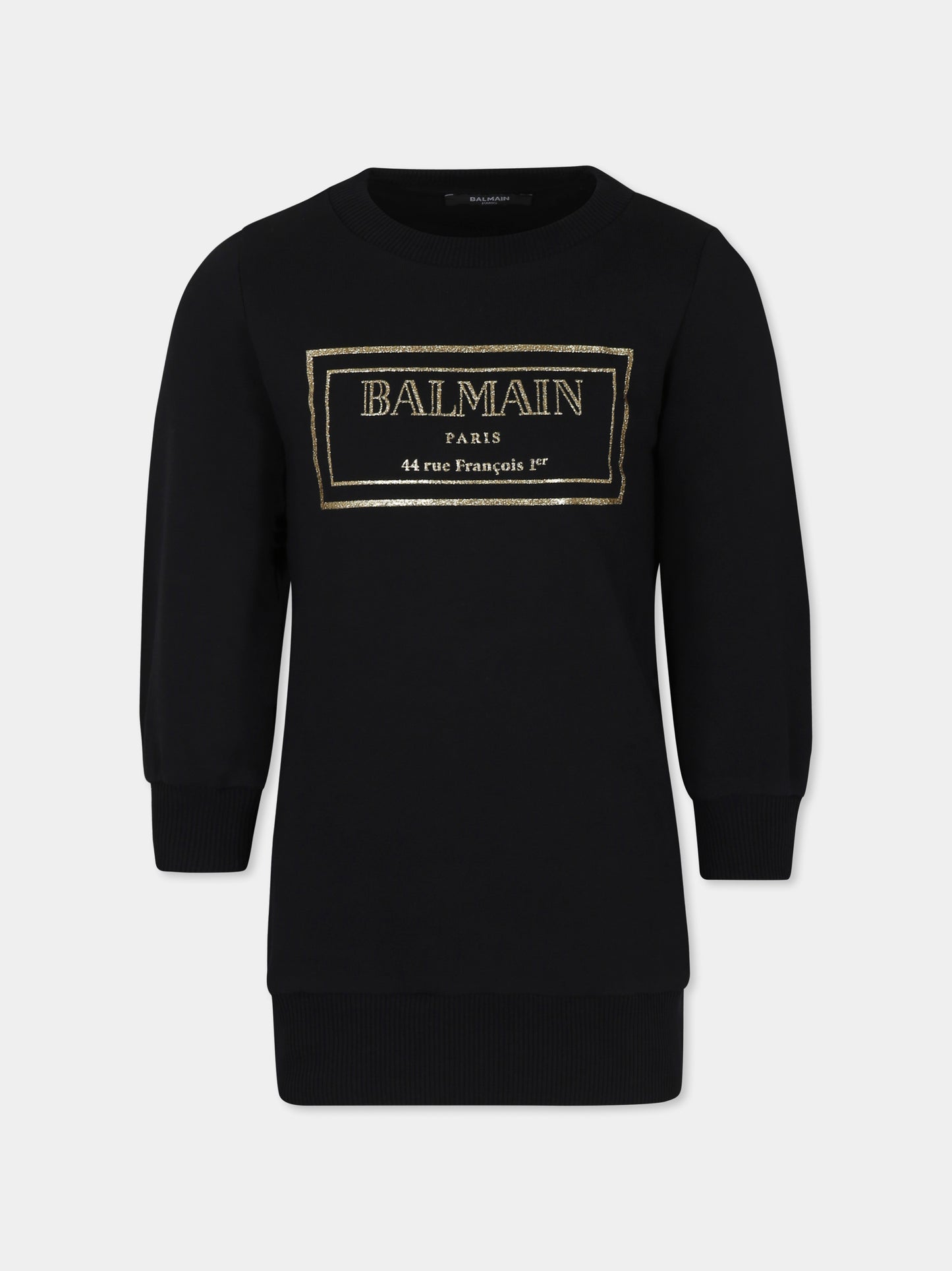 Vestito nero per bambina con logo,Balmain Kids,BT1C30 Z0081 930OR