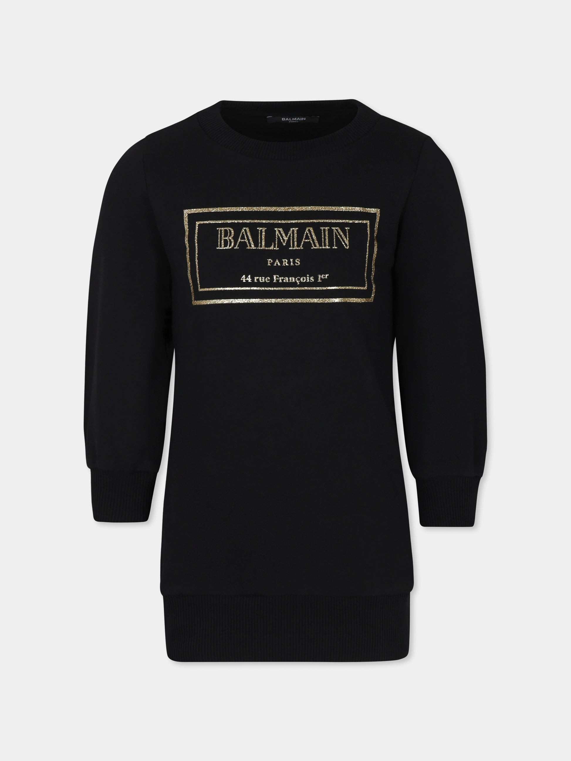 Vestito nero per bambina con logo,Balmain Kids,BT1C30 Z0081 930OR
