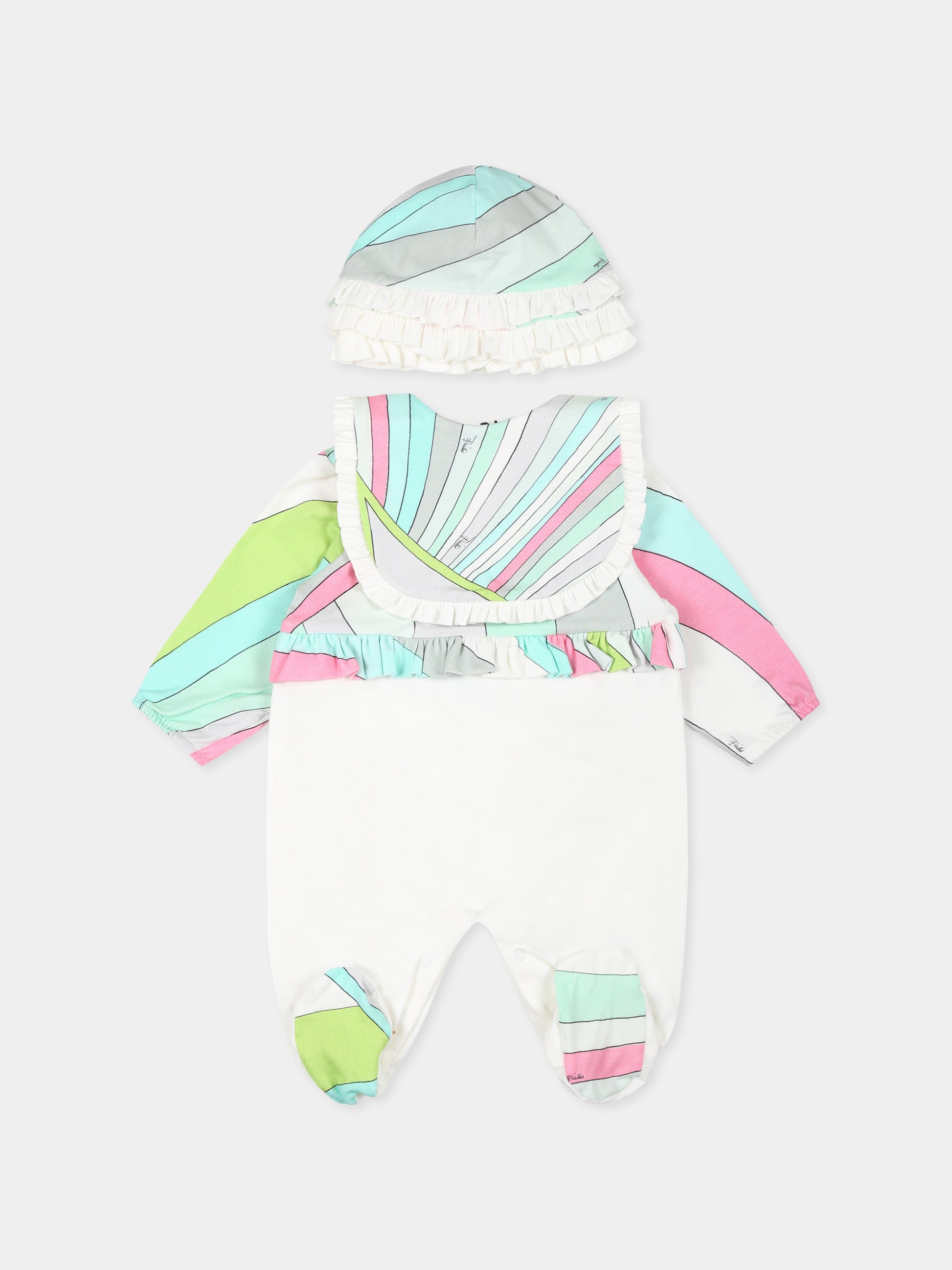Set bianco per neonata con stampa marmo,Emilio Pucci Junior,PTB030 J0311 631MC