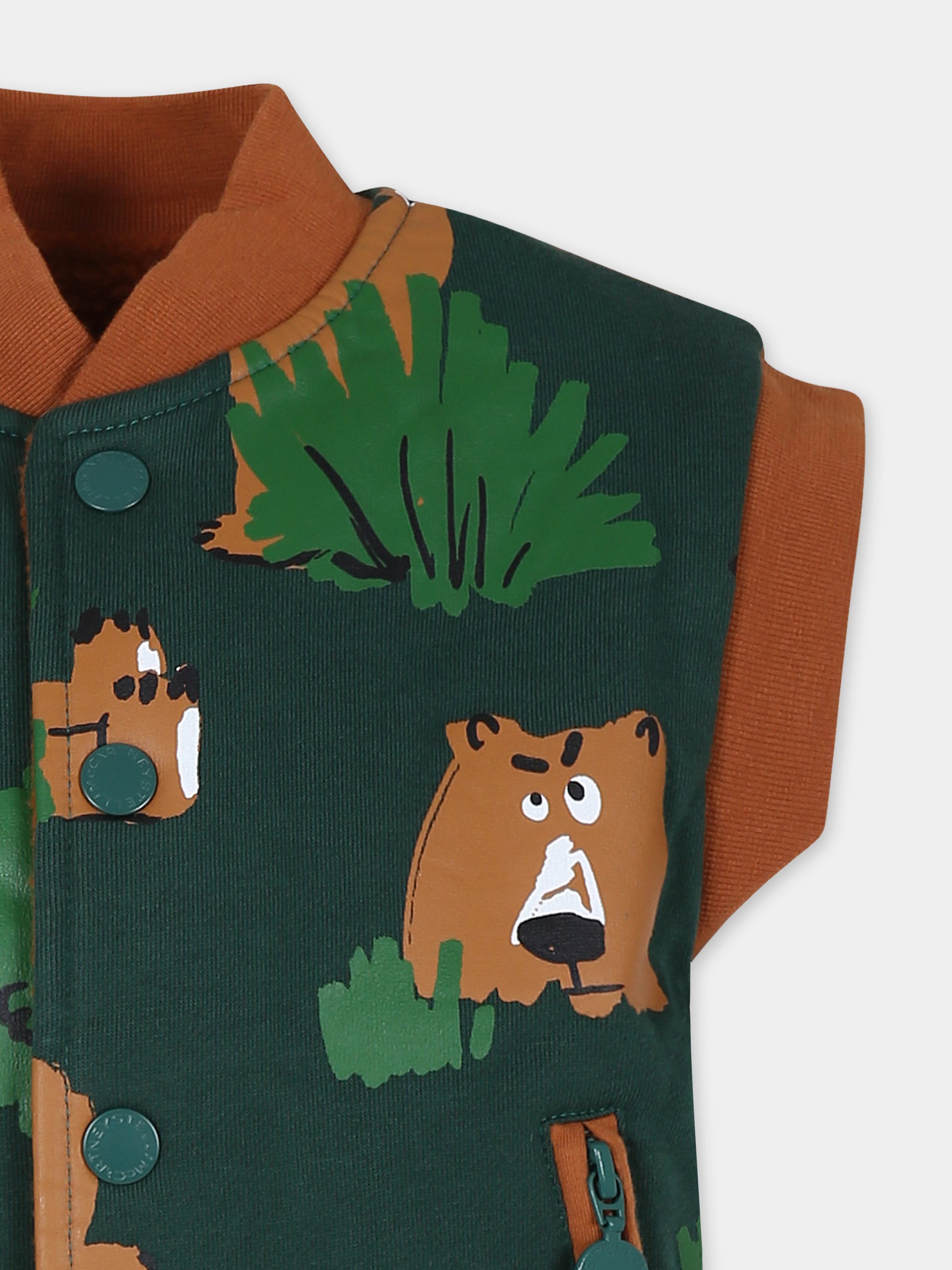 Gilet verde per bambino con stampa orso,Stella Mccartney Kids,TT2P32 Z1411 719MC