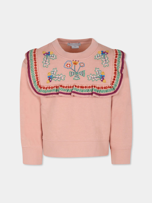 Felpa rosa per bambina con ricami,Stella Mccartney Kids,TT4C10 Z0447 512
